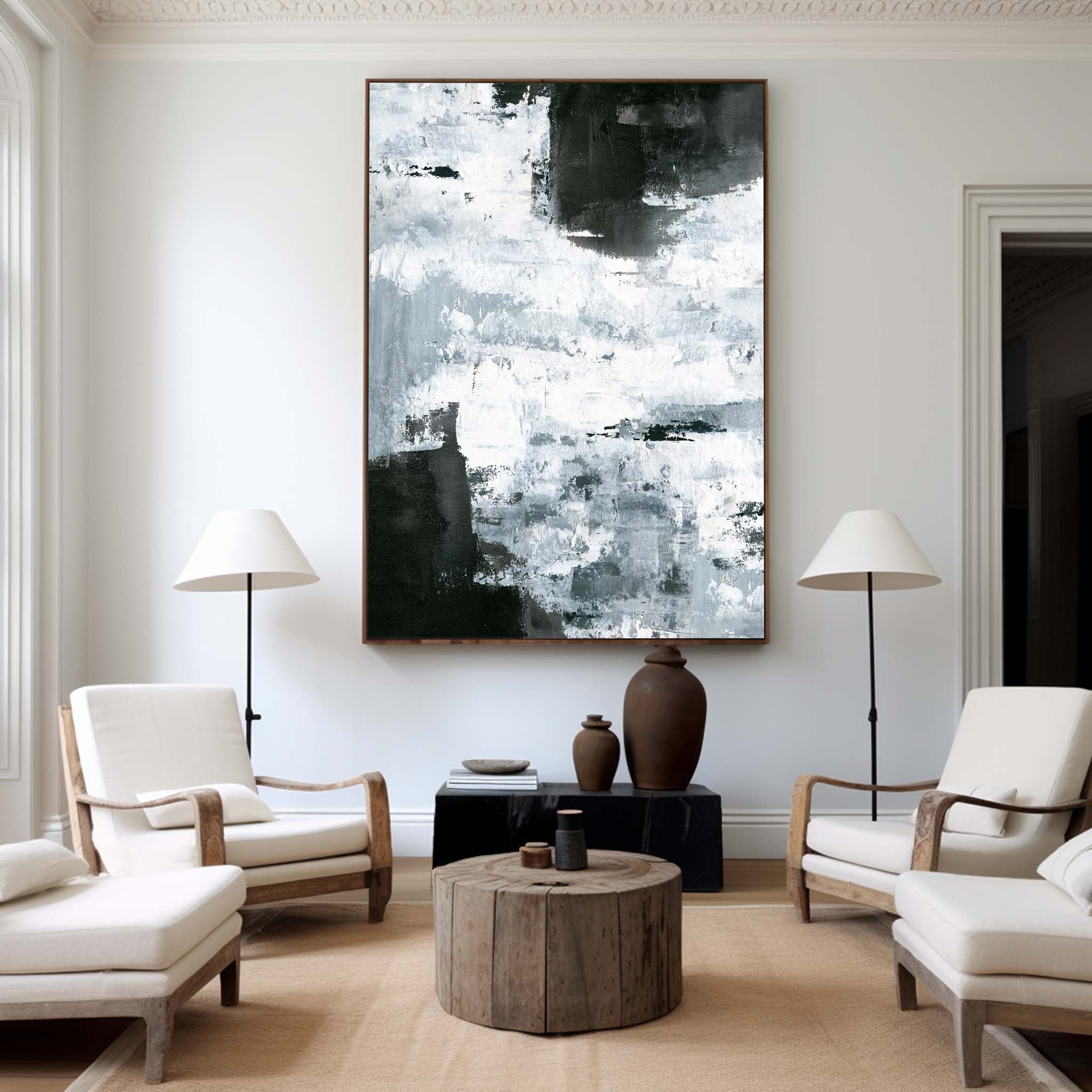 Abstract Black And White Oil Painting #ABAV09