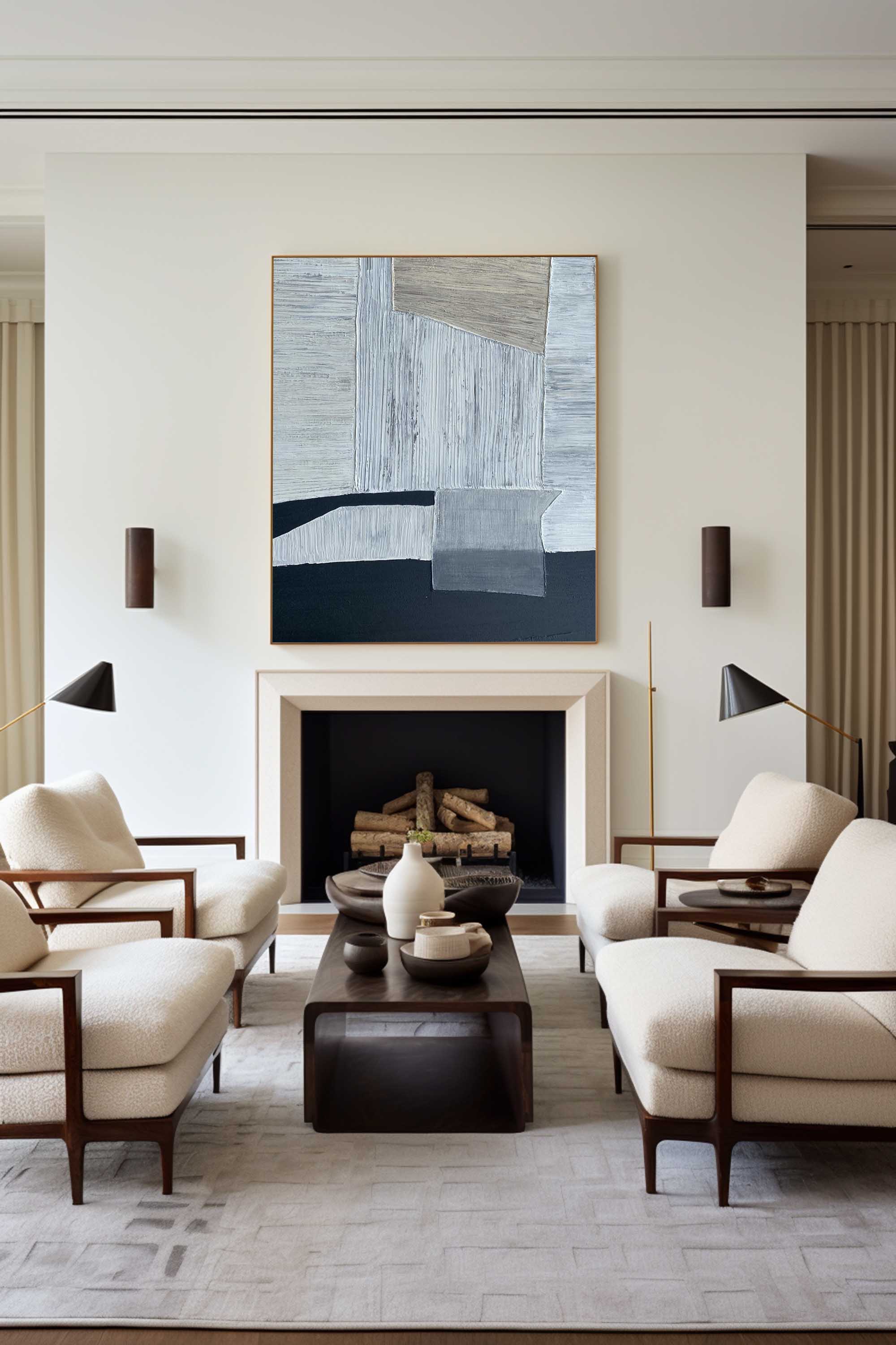 Peinture abstraite noir et gris #ABAV208