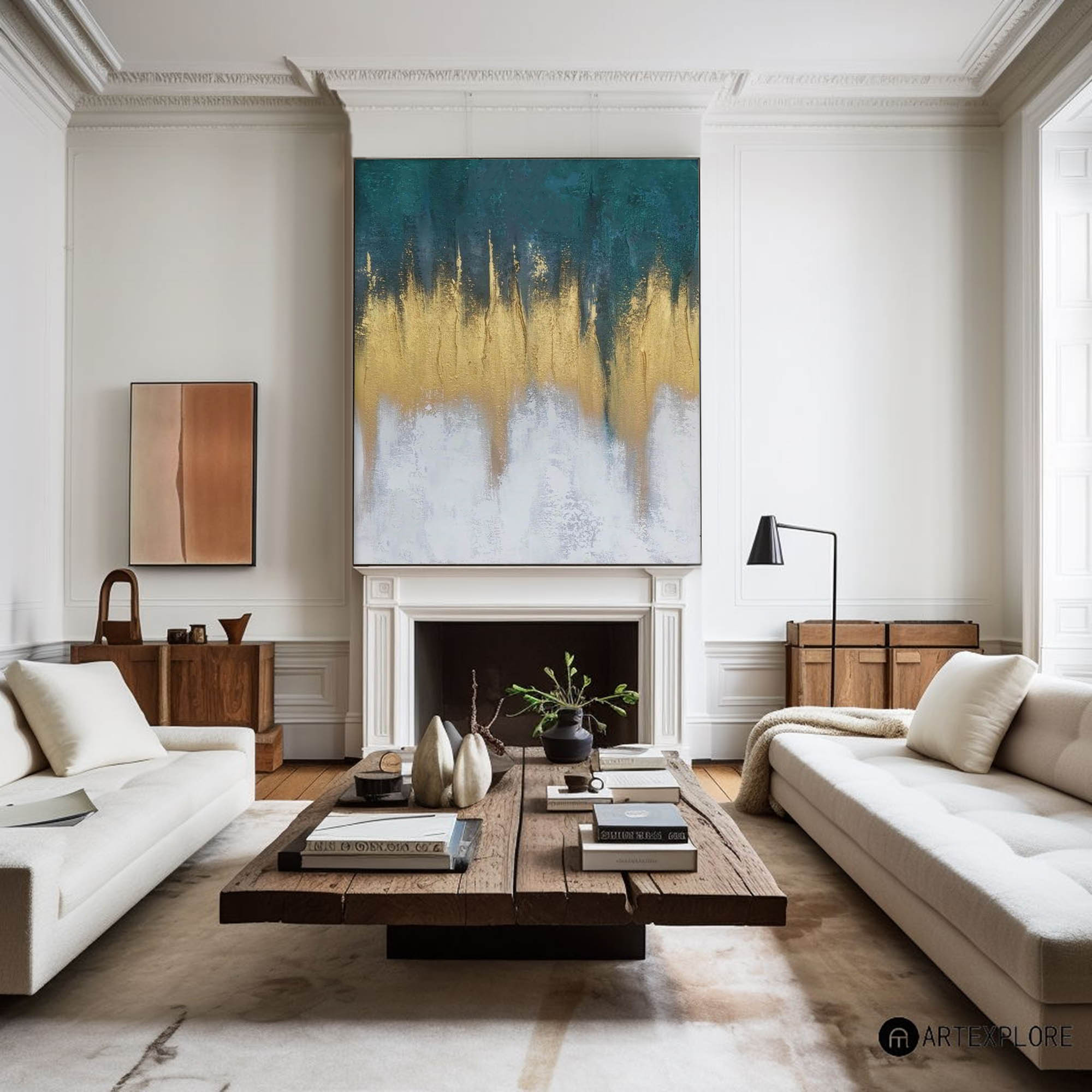 Abstract Blue And Gold Painting #ABAV157