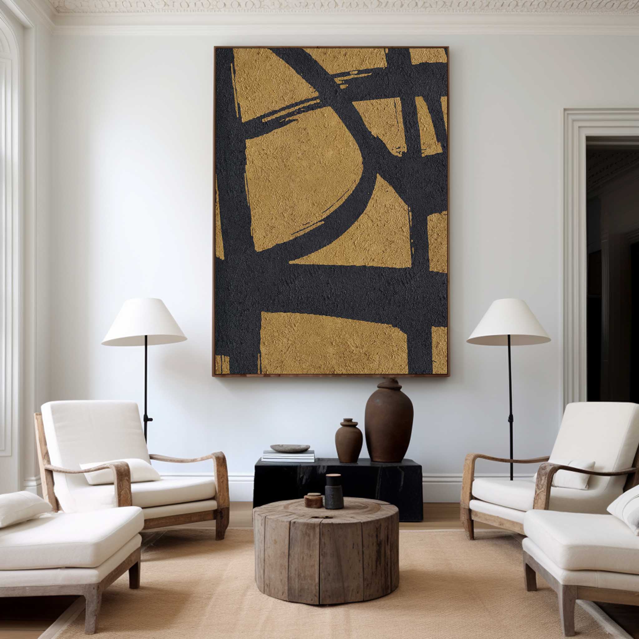 Black Gold Abstract Minimalist Painting #ABAV64