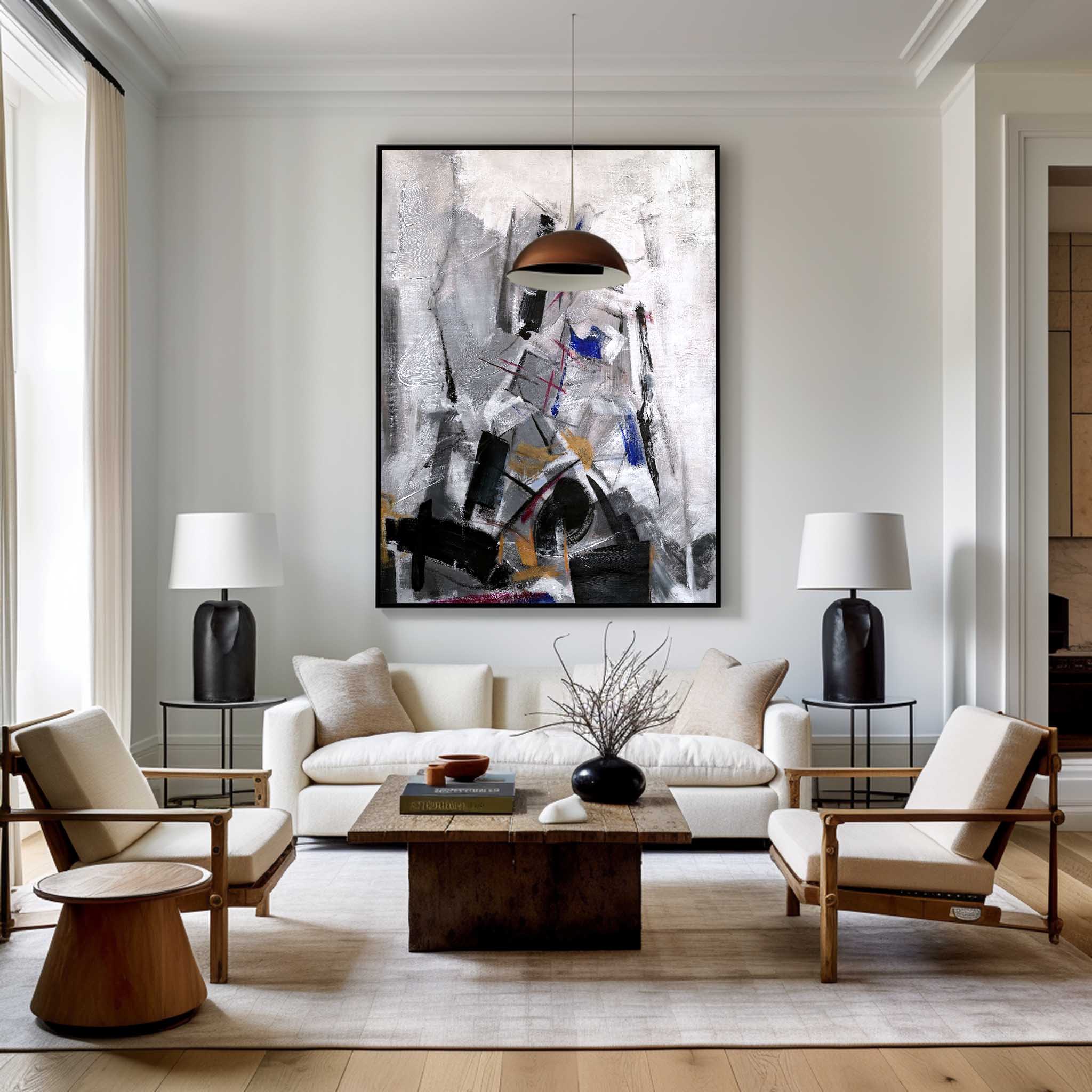 Black White Abstract Painting #ABAV03