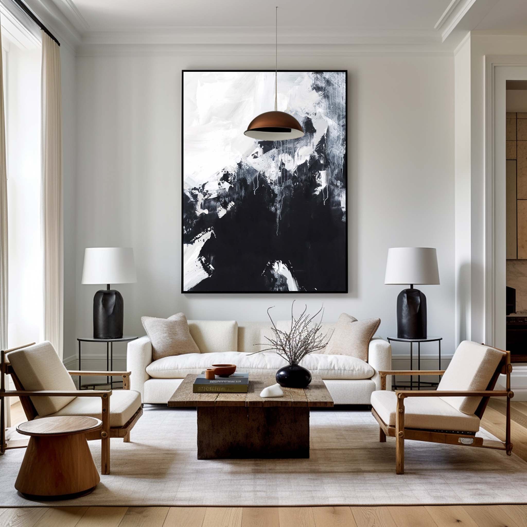 Black And White Abstract Oil Painting #ABAV07