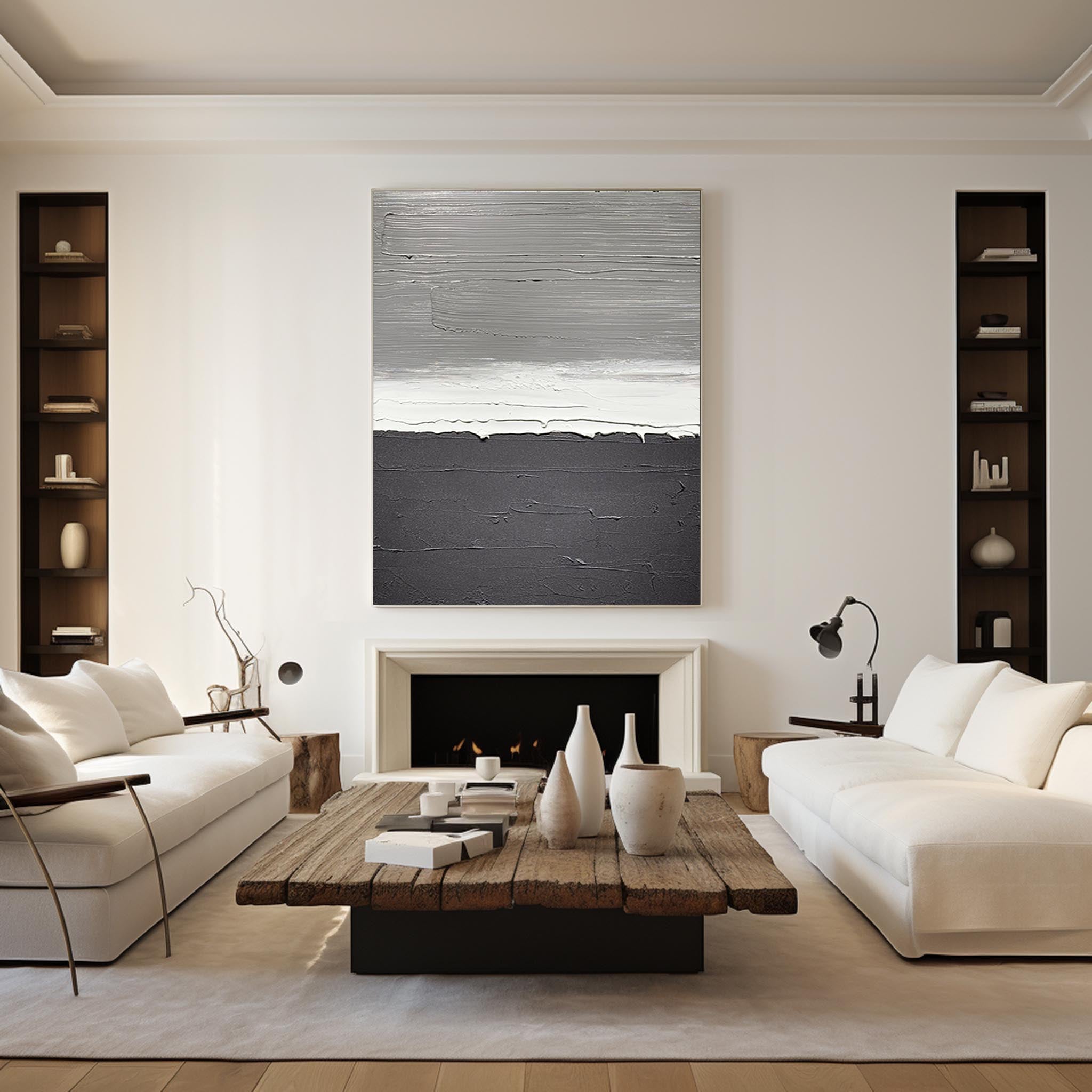 Peinture abstraite noir blanc gris #ABAV152