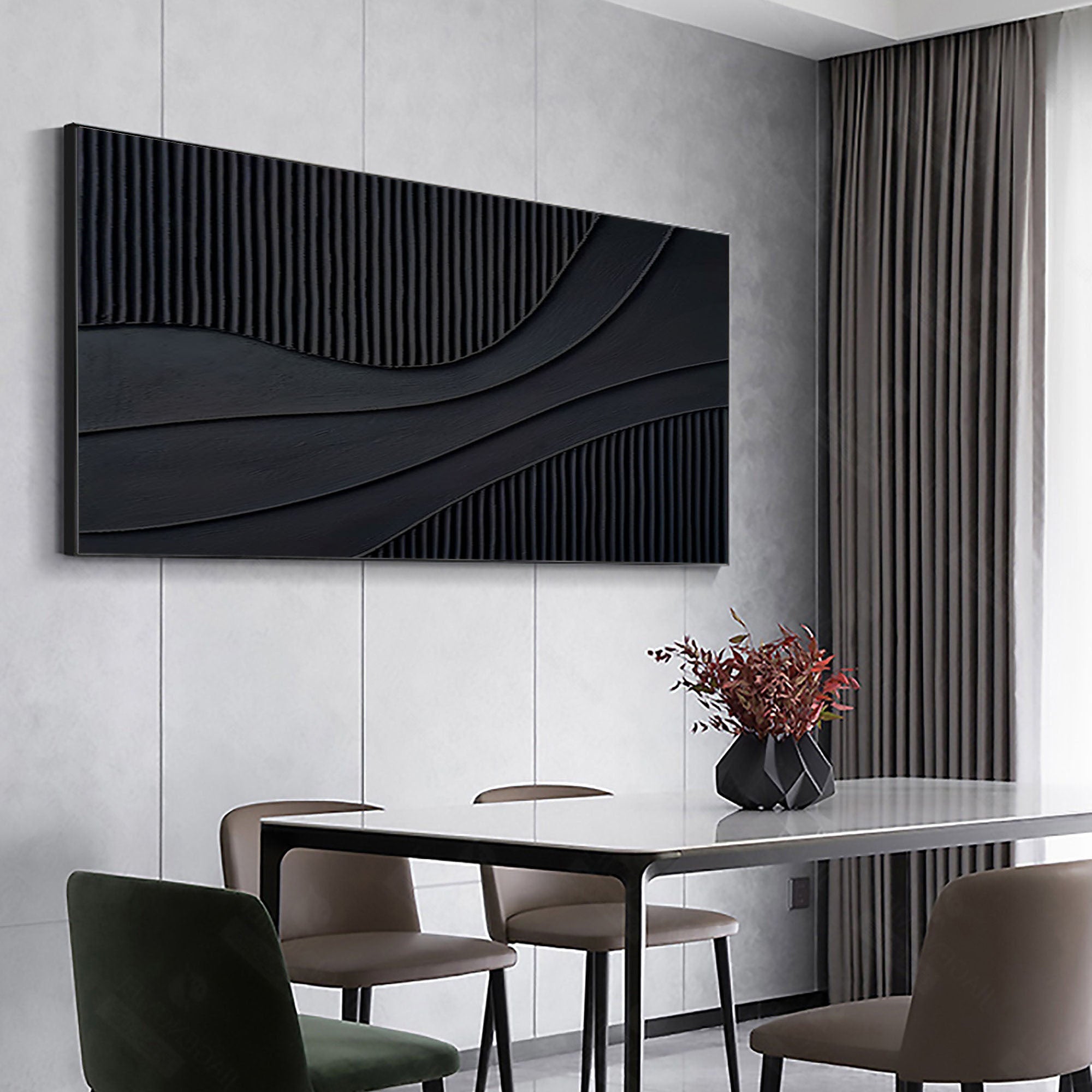 Black Minimalist Abstract Textured Oil Painting Modern Home Decor #BM 078