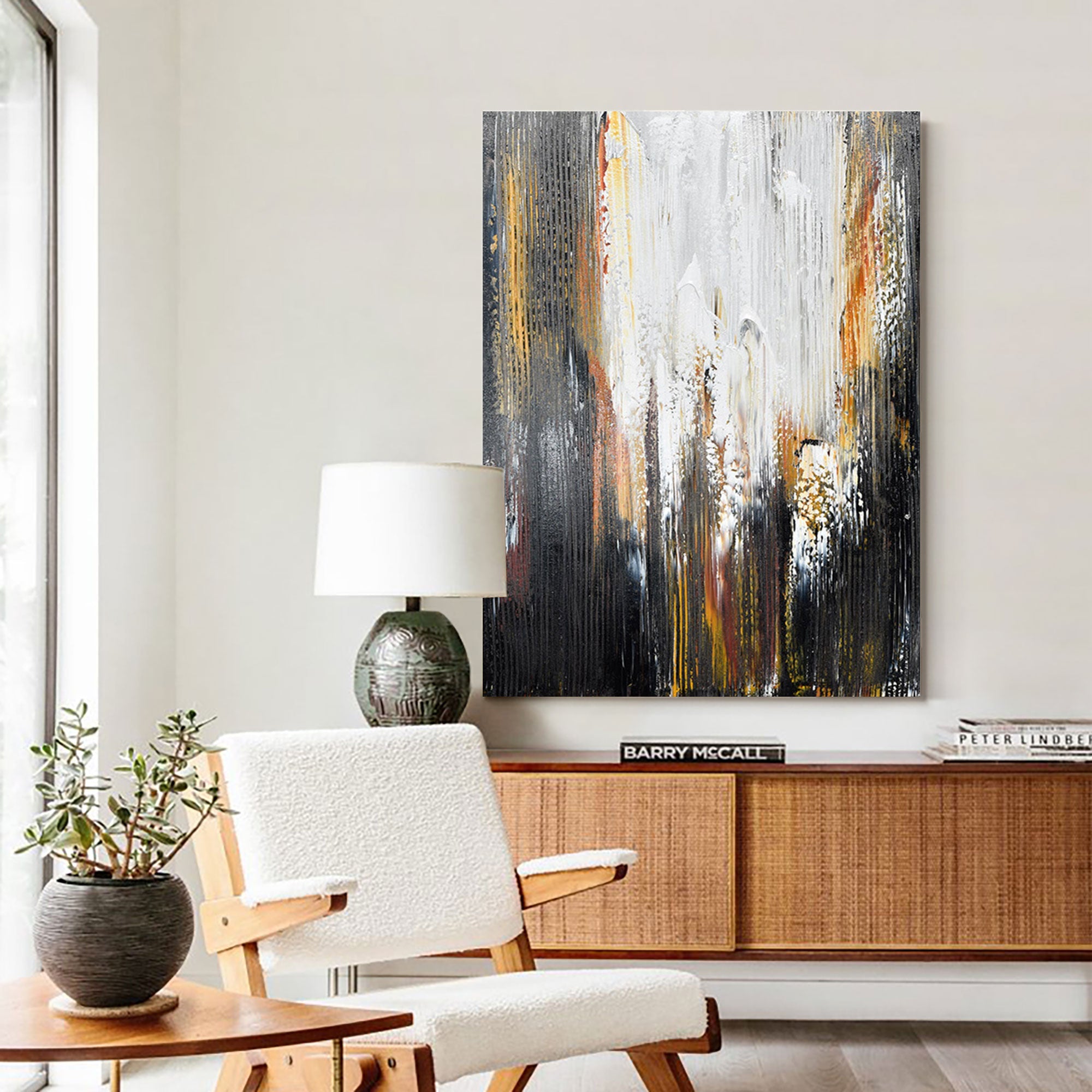 Peinture abstraite noir et or #ABAV164
