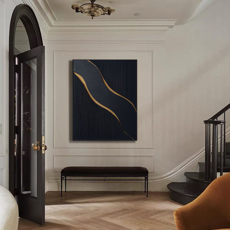 Large Black and Gold Abstract Canvas Art for Home Decor #BM 084