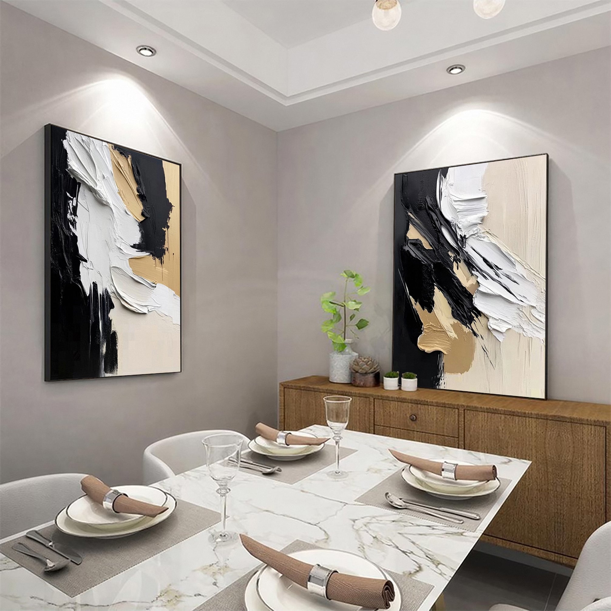 Modern Art Canvas Bold Textures and Metallic Gold Accents Set Of 2 #BBS 027