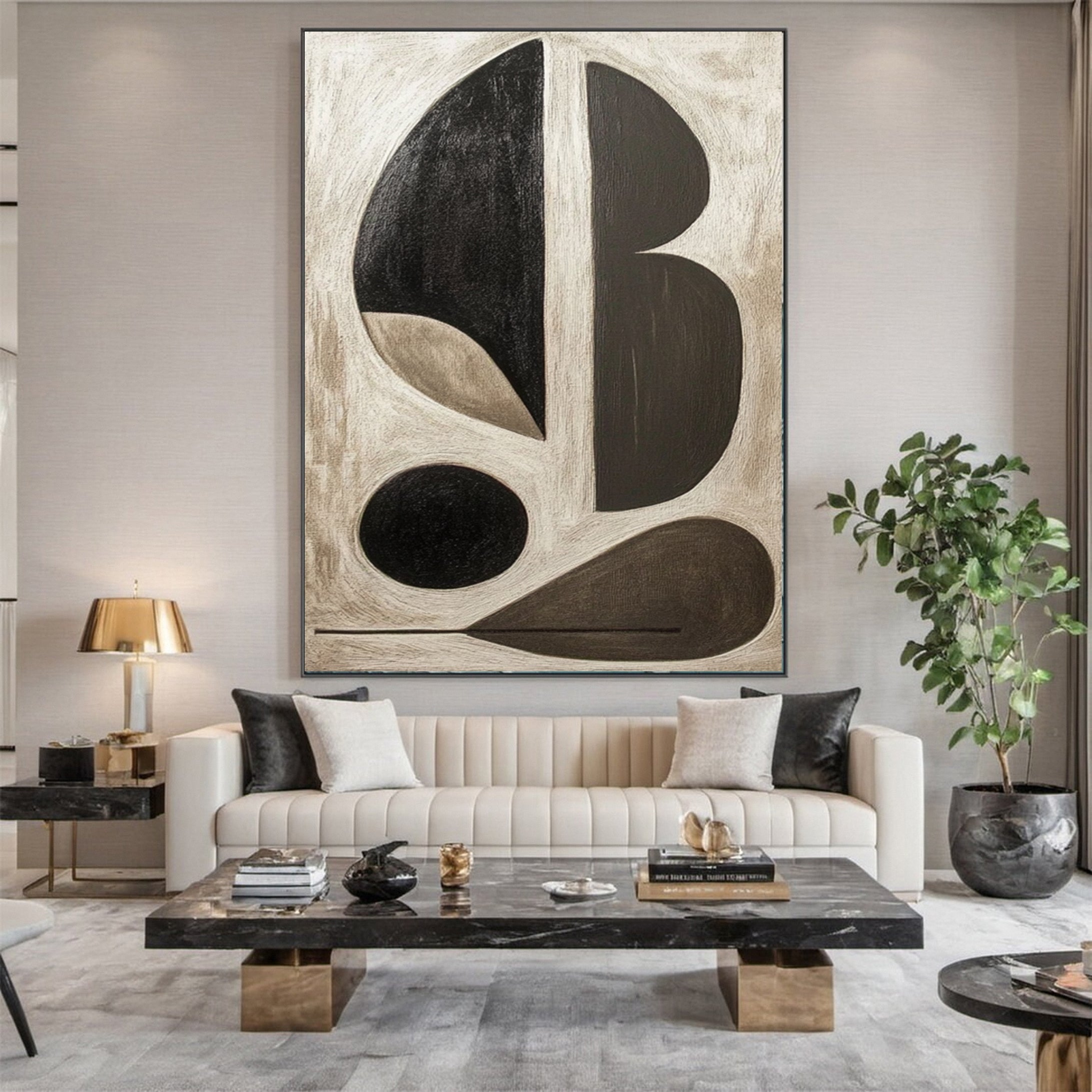 Bold Black and White Geometric Abstract Canvas Art #WS 045