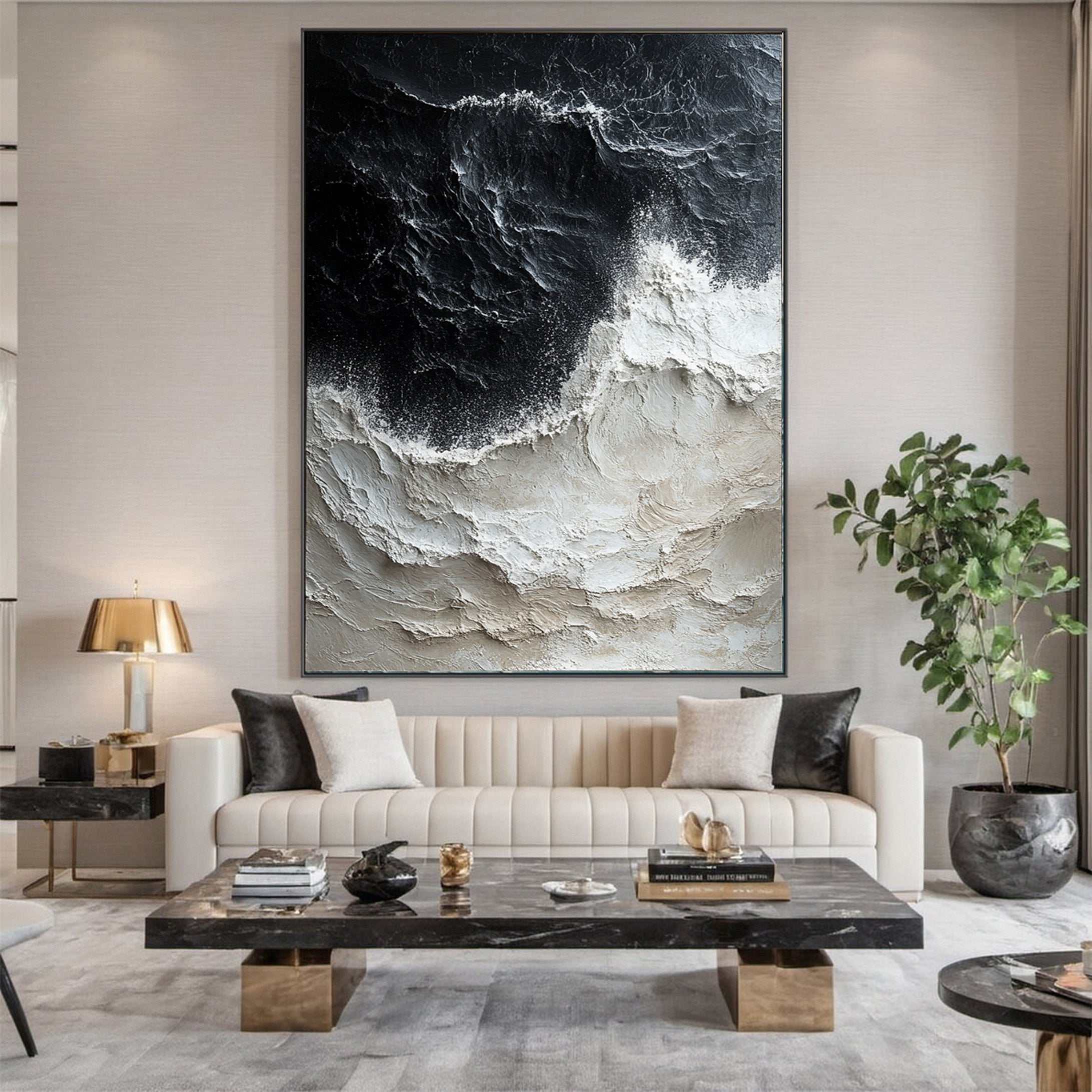 Luxury Ocean Wave Art with 3D Textured Finish for Upscale Homes #OP 043
