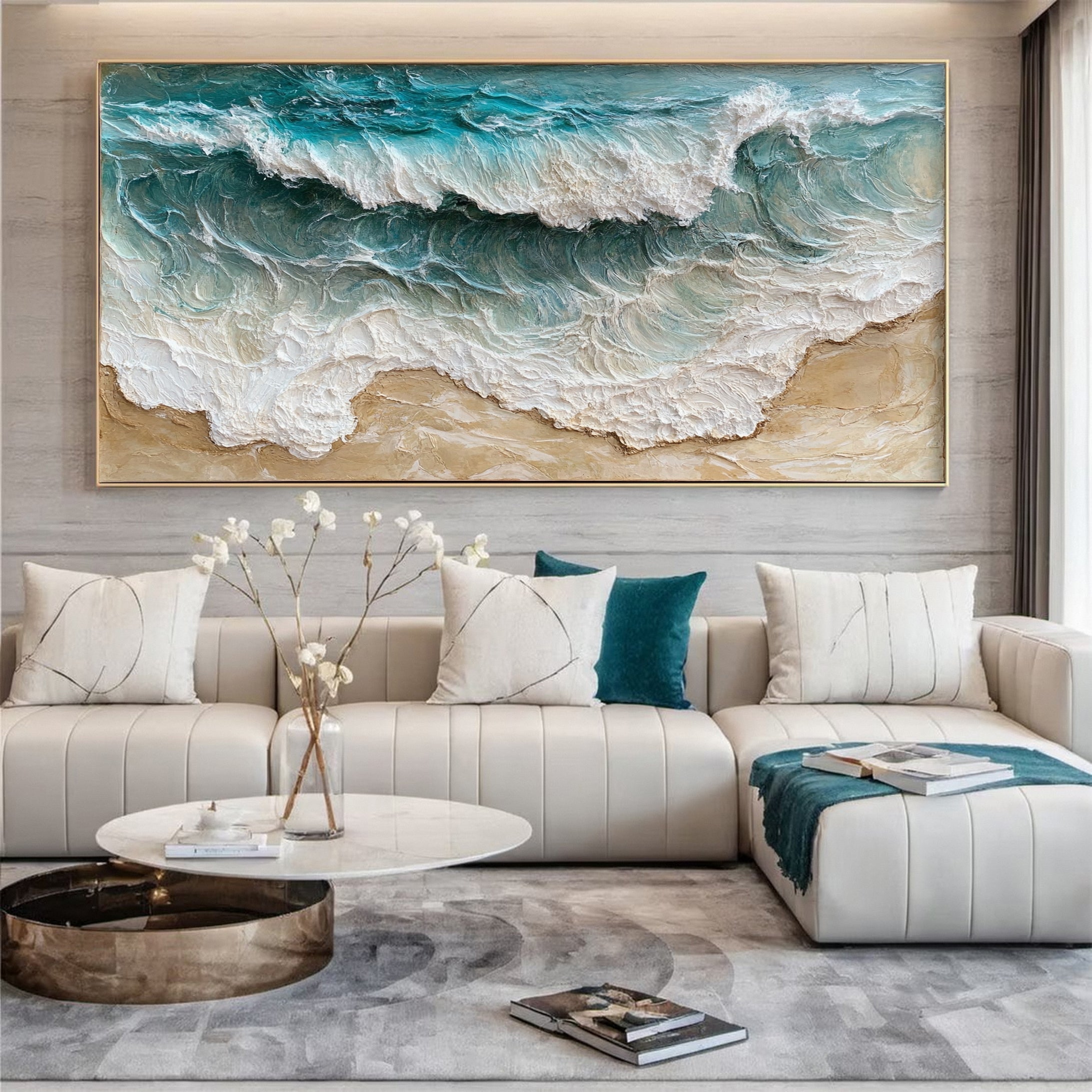 Large Abstract Sea Waves Artwork for Contemporary Wall Decor #OP 011