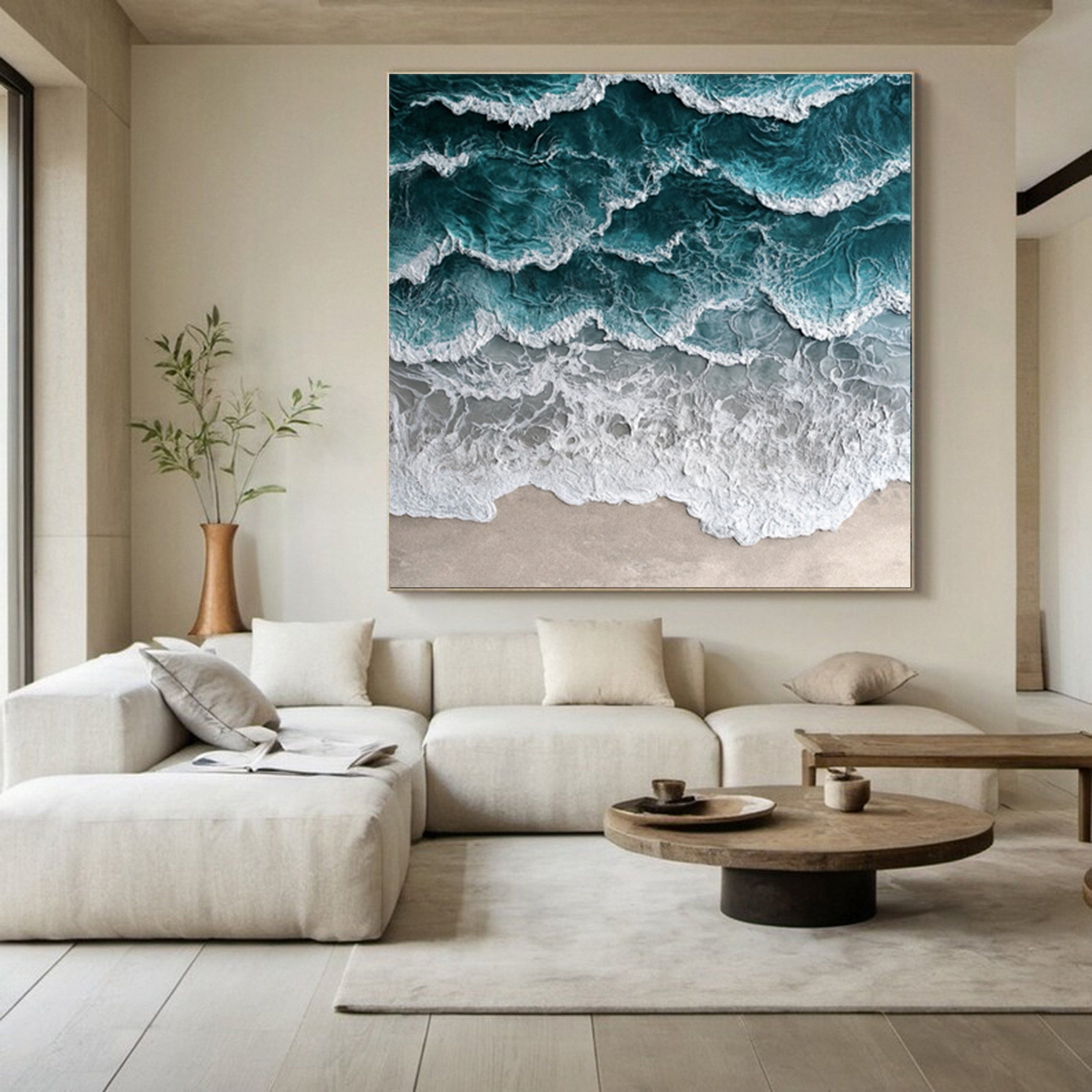 Large Abstract Seascape Canvas Textured Waves for Elegant Interiors #OP 025