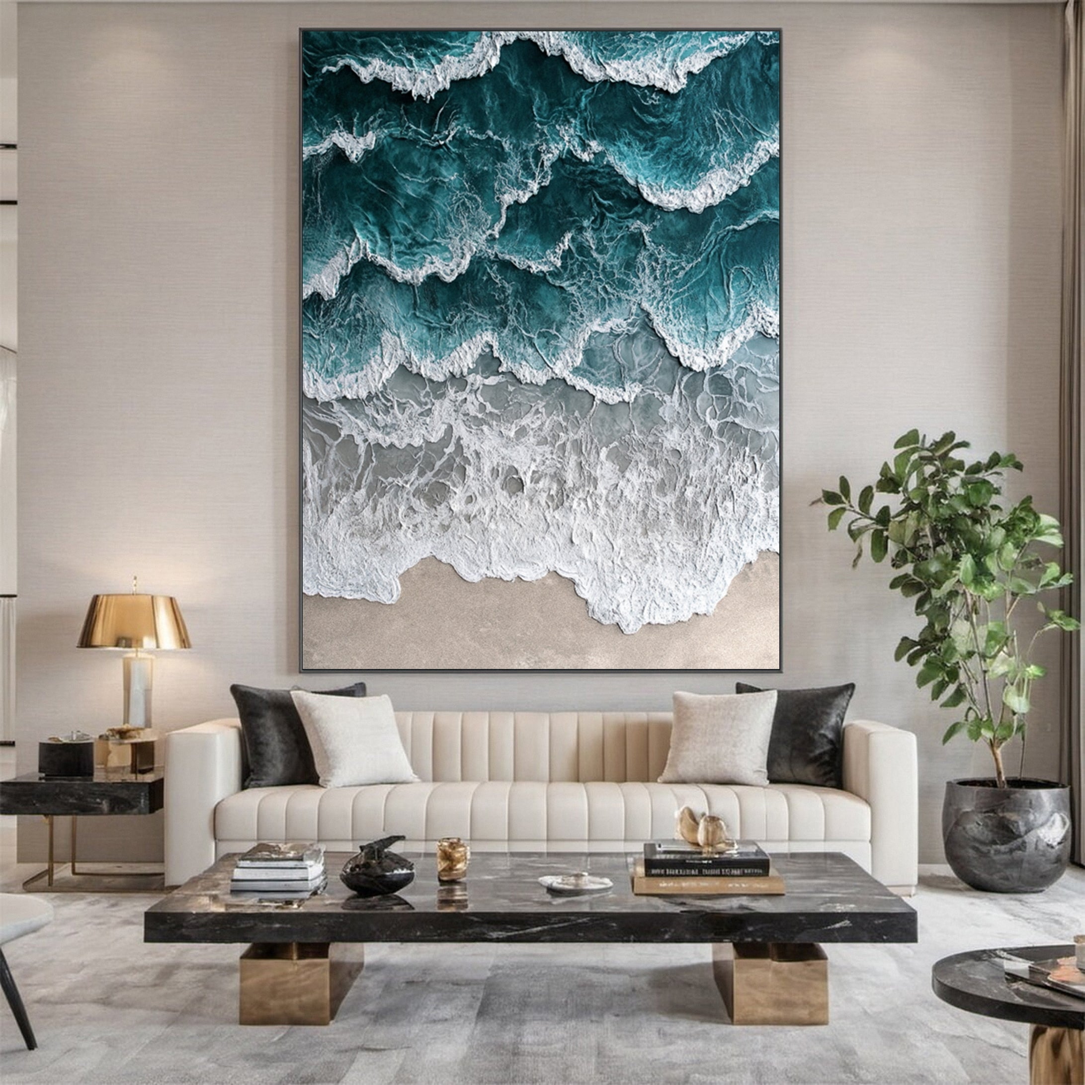 Large Abstract Seascape Canvas Textured Waves for Elegant Interiors #OP 026
