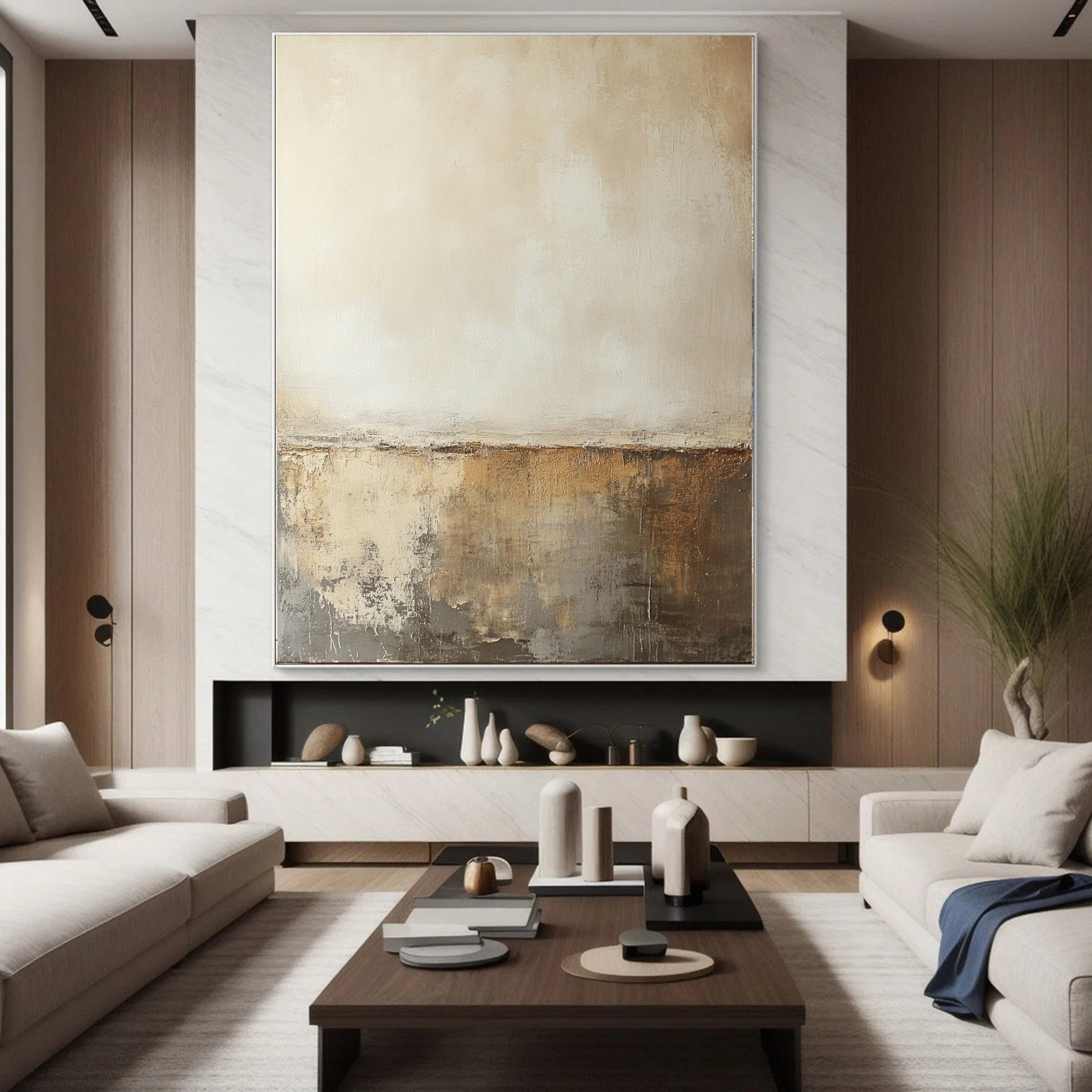 Abstract Serenity Large Beige Artwork for Living Rooms #BBA 089