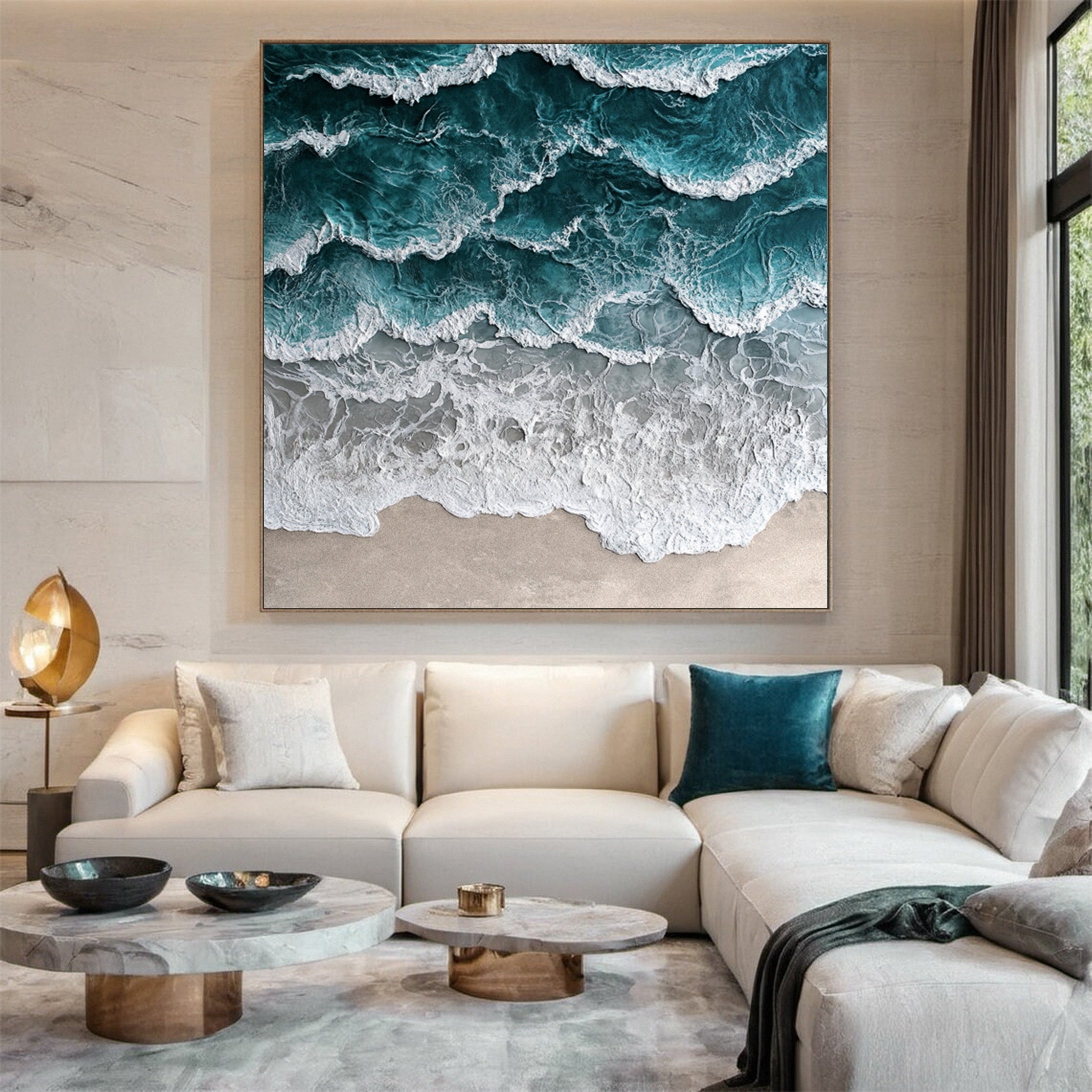 Large Abstract Seascape Canvas Textured Waves for Elegant Interiors #OP 025
