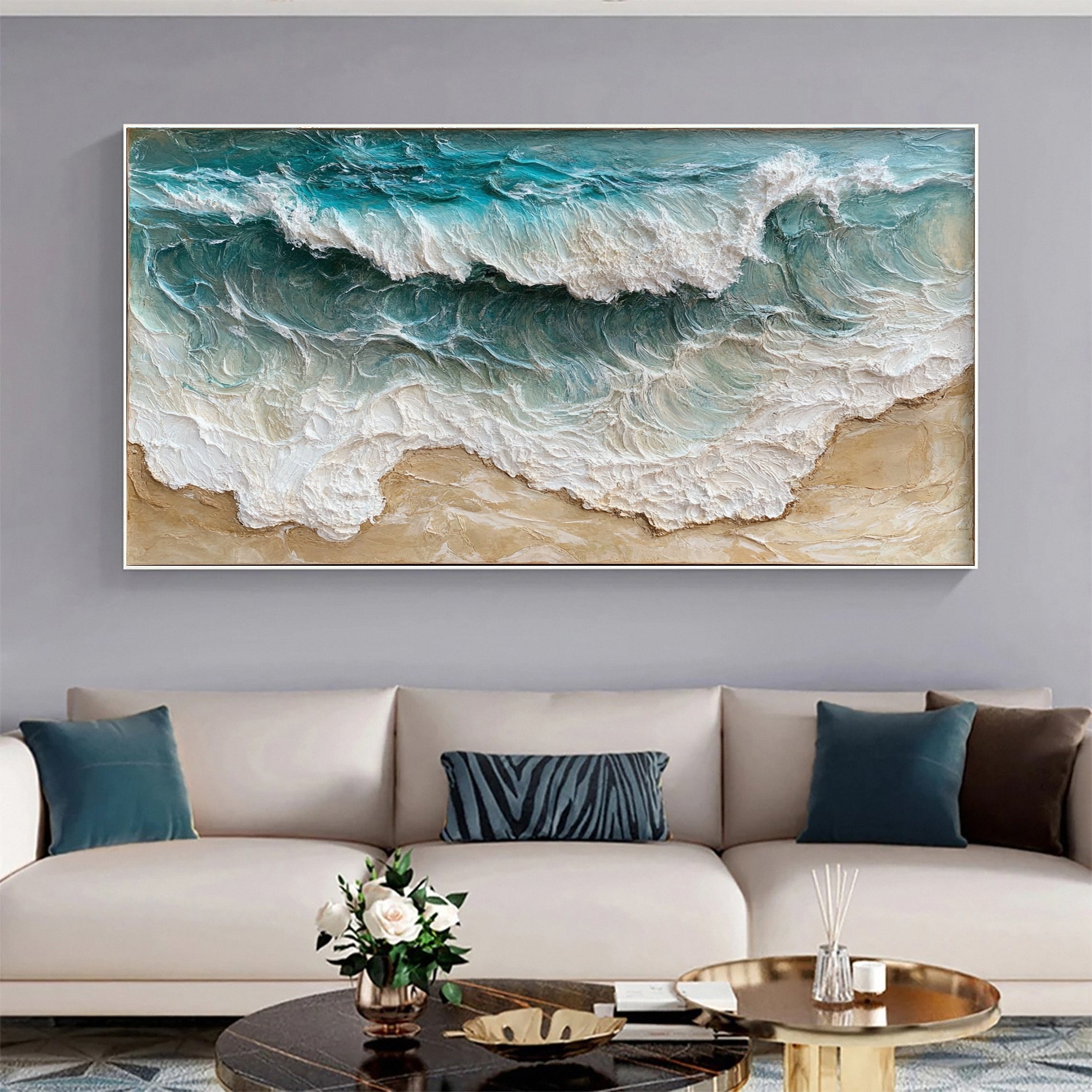 Large Abstract Sea Waves Artwork for Contemporary Wall Decor #OP 011