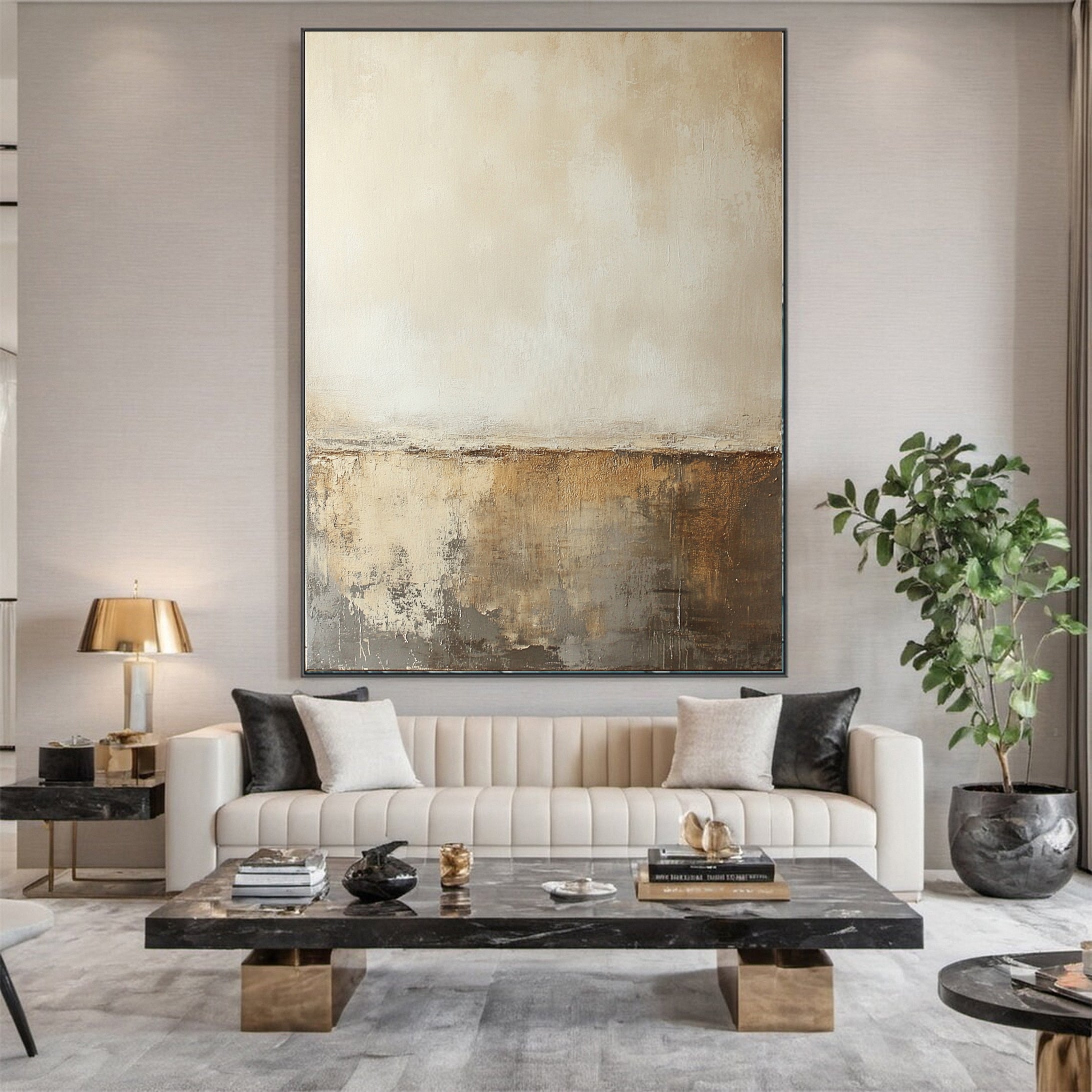 Abstract Serenity Large Beige Artwork for Living Rooms #BBA 089