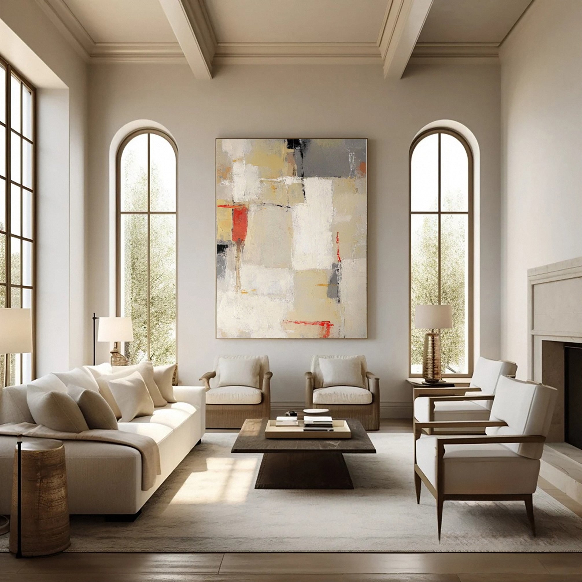 Neutral Palette Abstract Art with Vibrant Accents Canvas #BBA 085