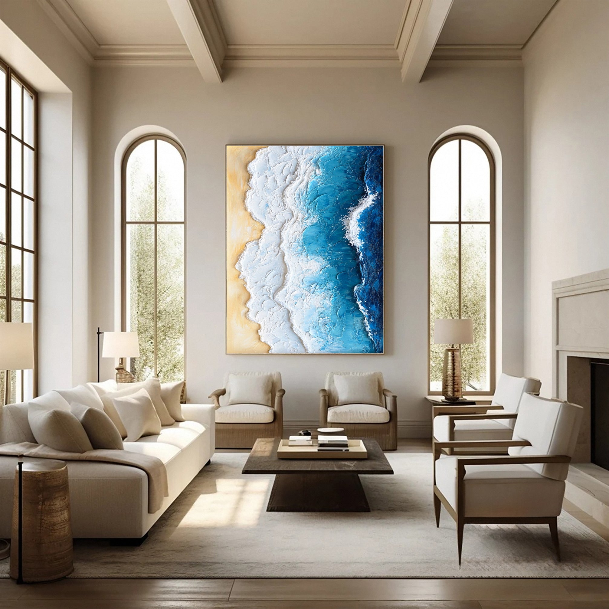Large Textured Ocean Wave Artwork for Sophisticated Interior Design #OP 028
