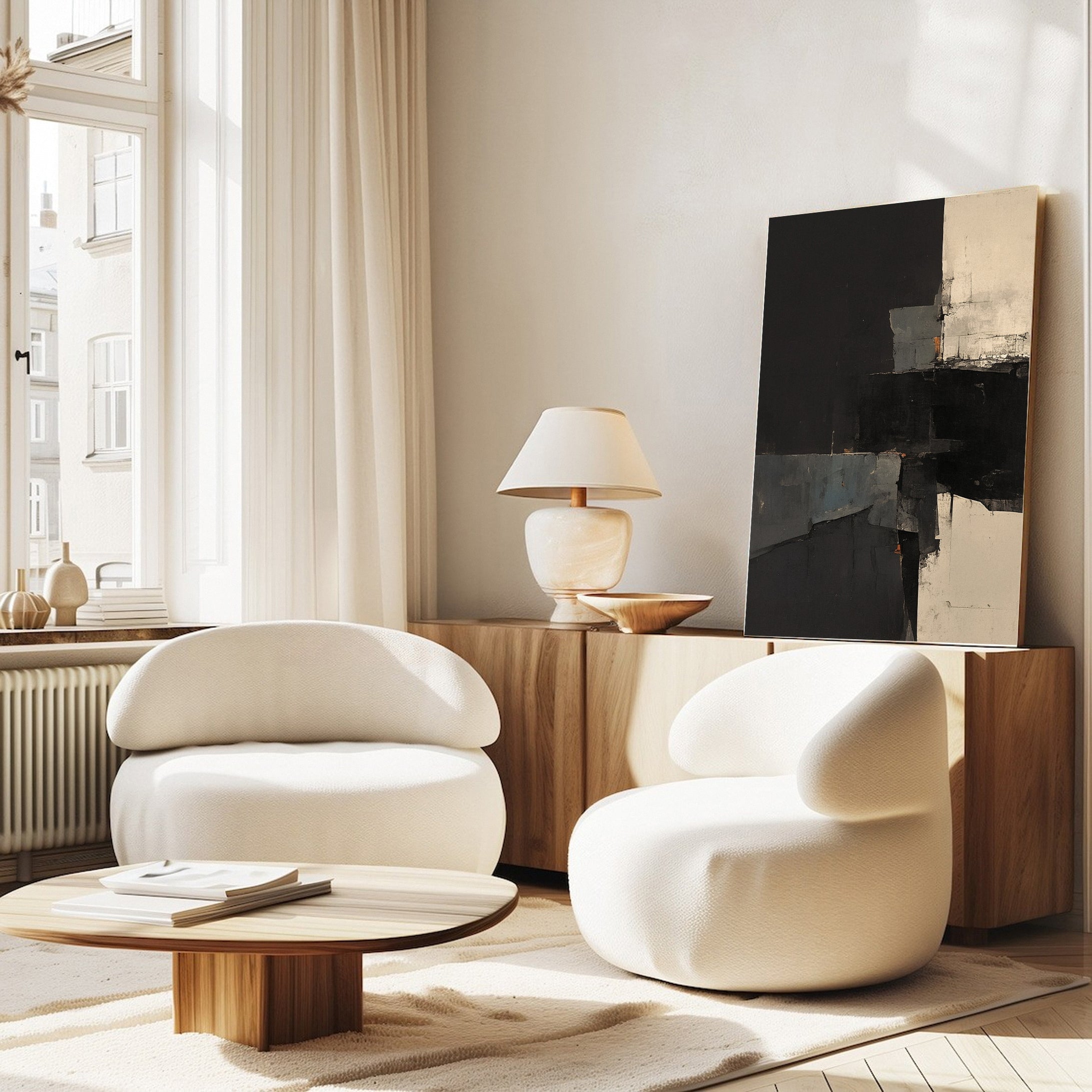 Modern Contrast Black & White Abstract Wall Art #BWA 020