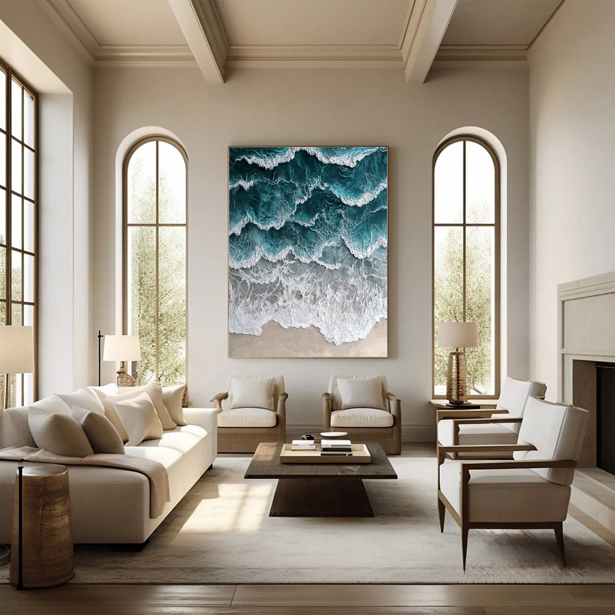 Large Abstract Seascape Canvas Textured Waves for Elegant Interiors #OP 026