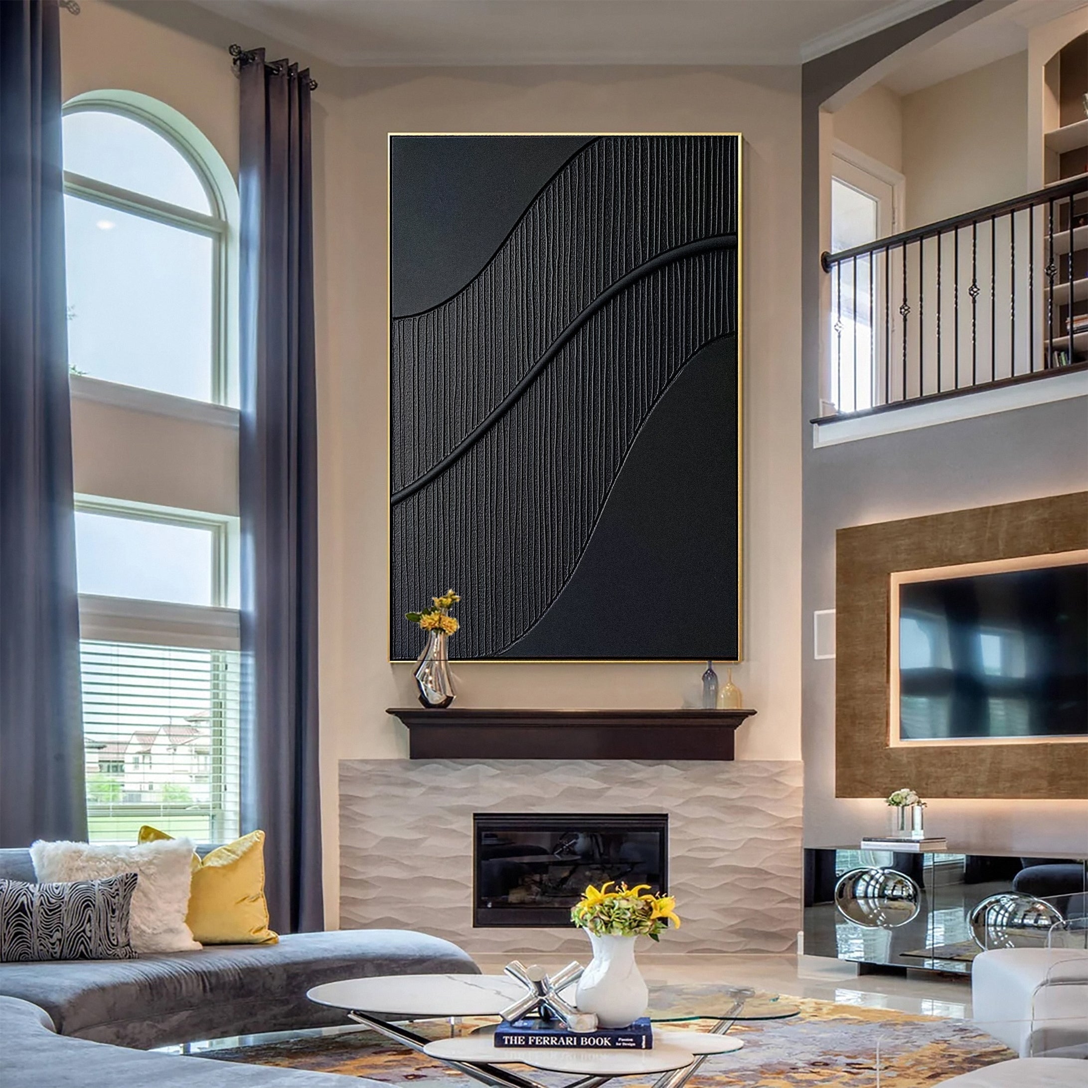 Monochrome Elegance Textured Black Abstract Wall Art #BM 125