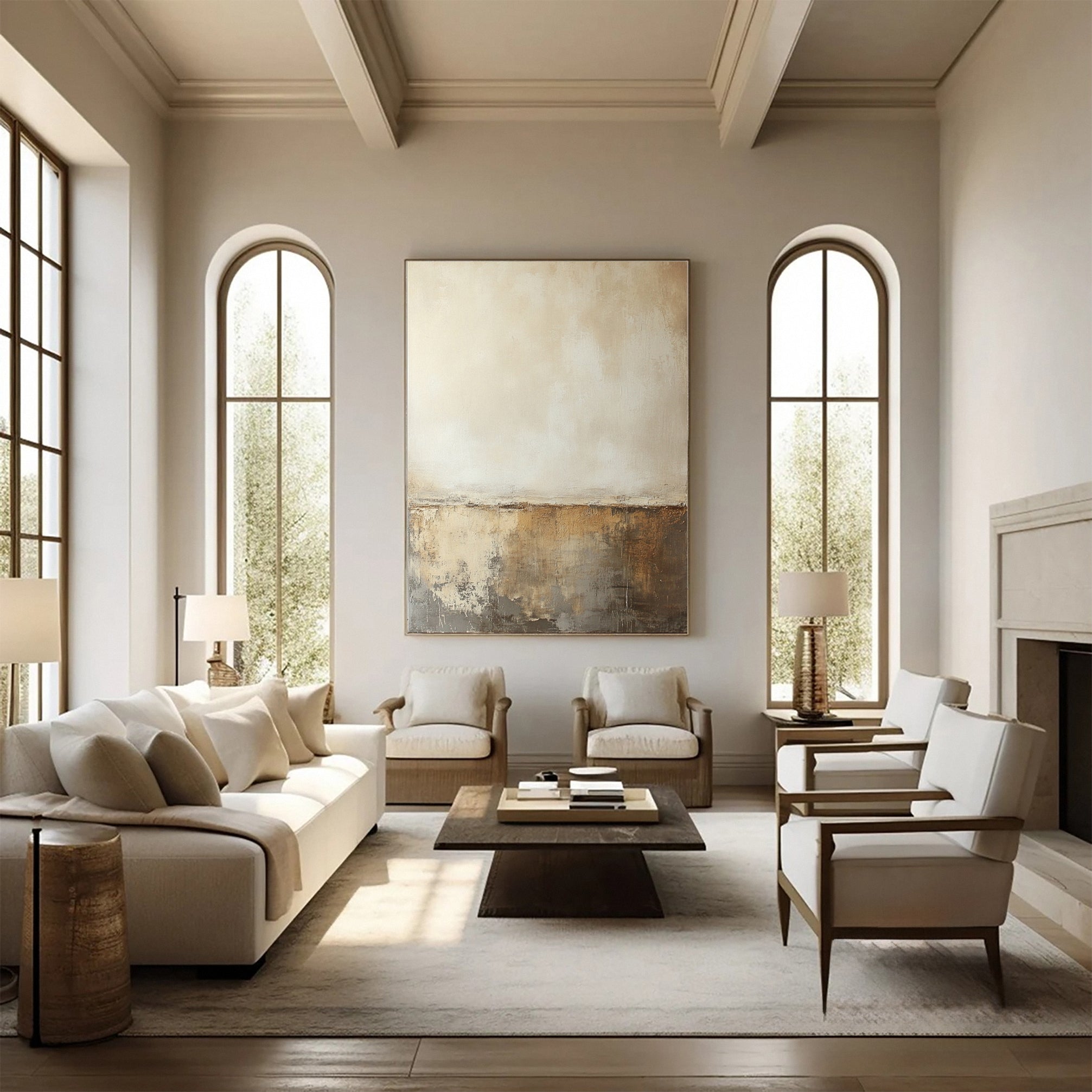 Abstract Serenity Large Beige Artwork for Living Rooms #BBA 089
