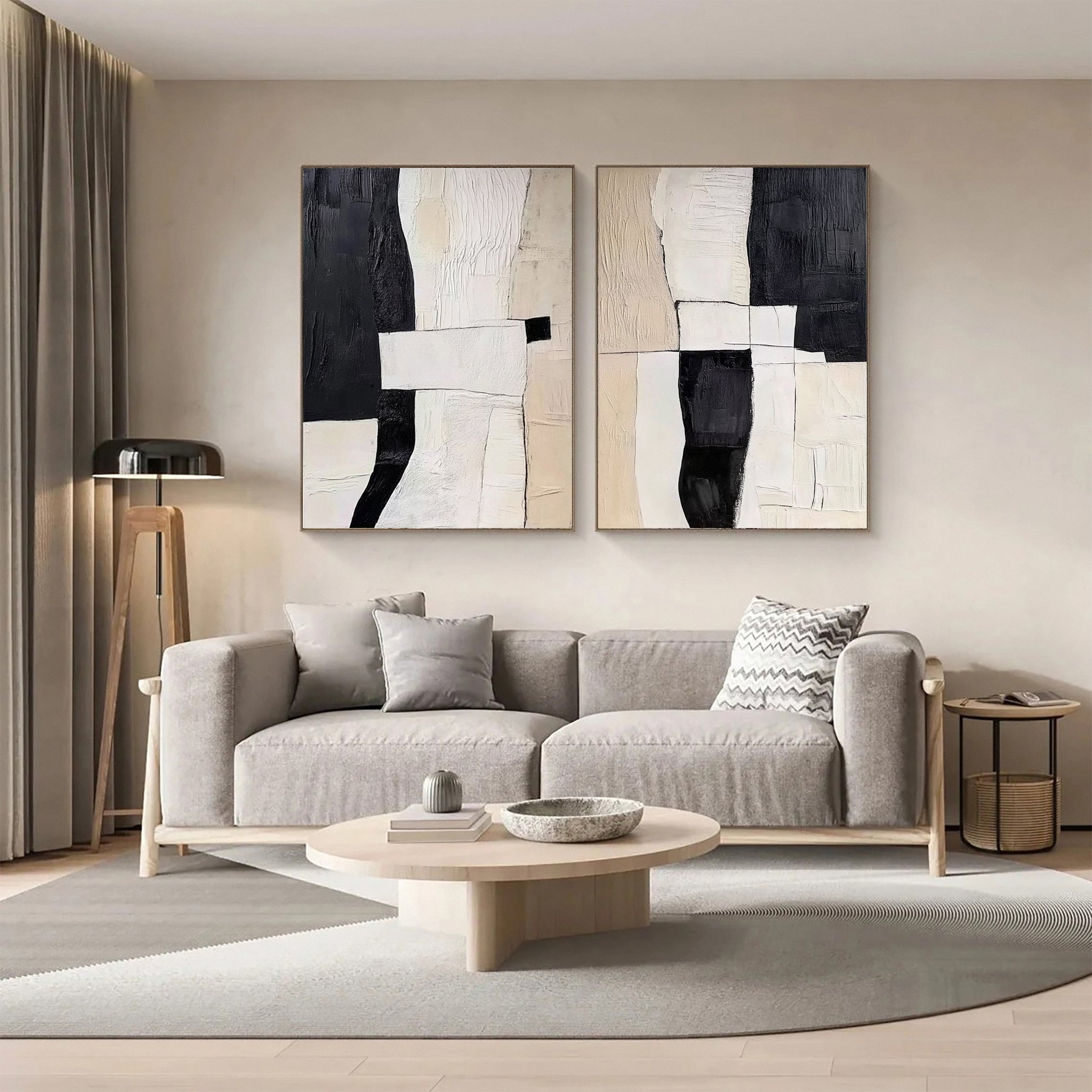 Modern Contrast Black & White Abstract Wall Art Set Of 2 #BWA 019