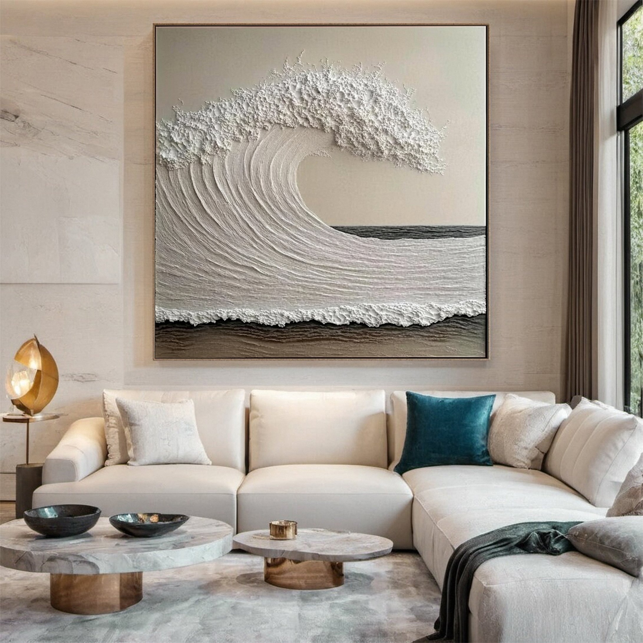 Luxury Ocean Wave Art with 3D Textured Finish for Upscale Homes #OP 035
