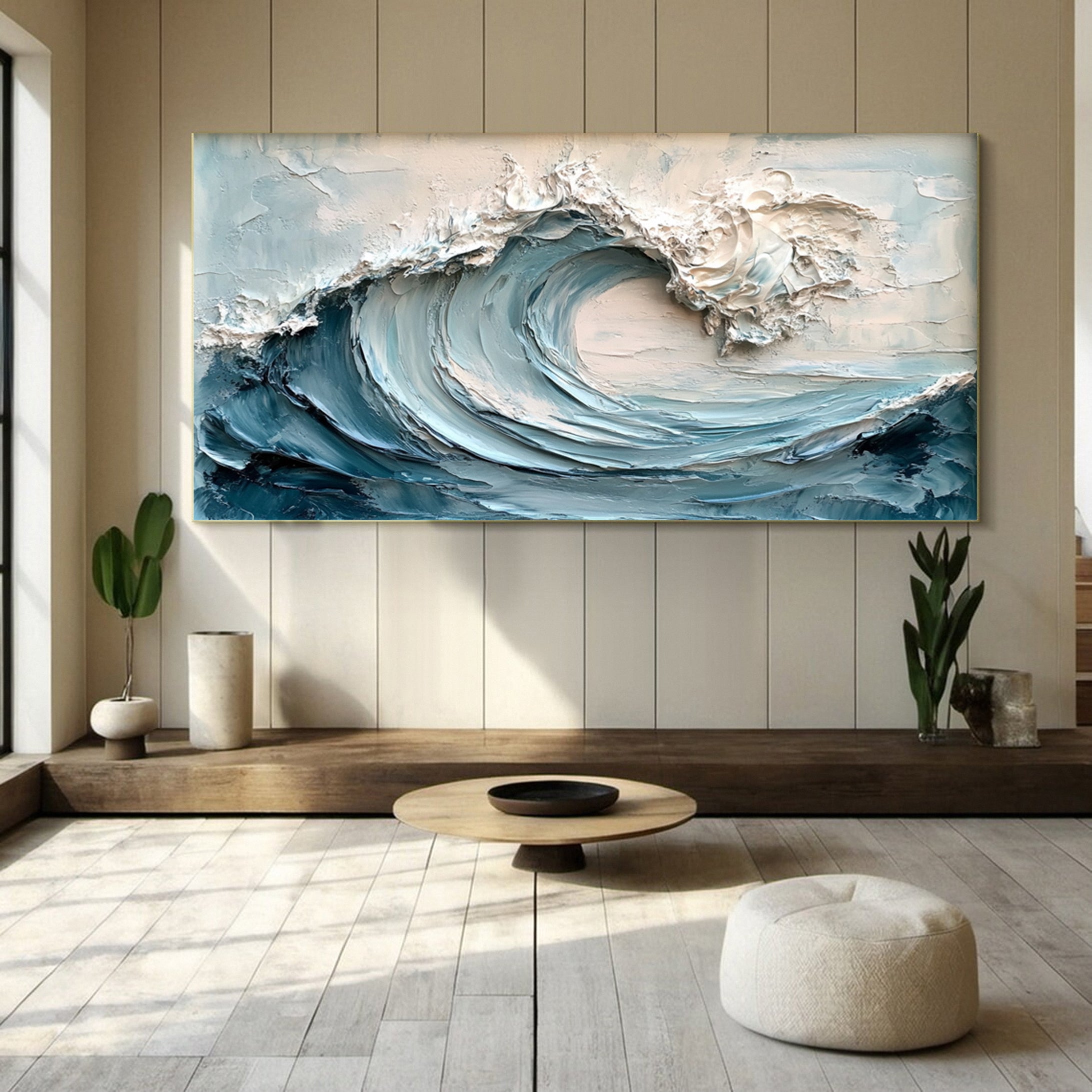 Coastal Serenity Textured Ocean Waves Oil Painting for Living Room #OP 006