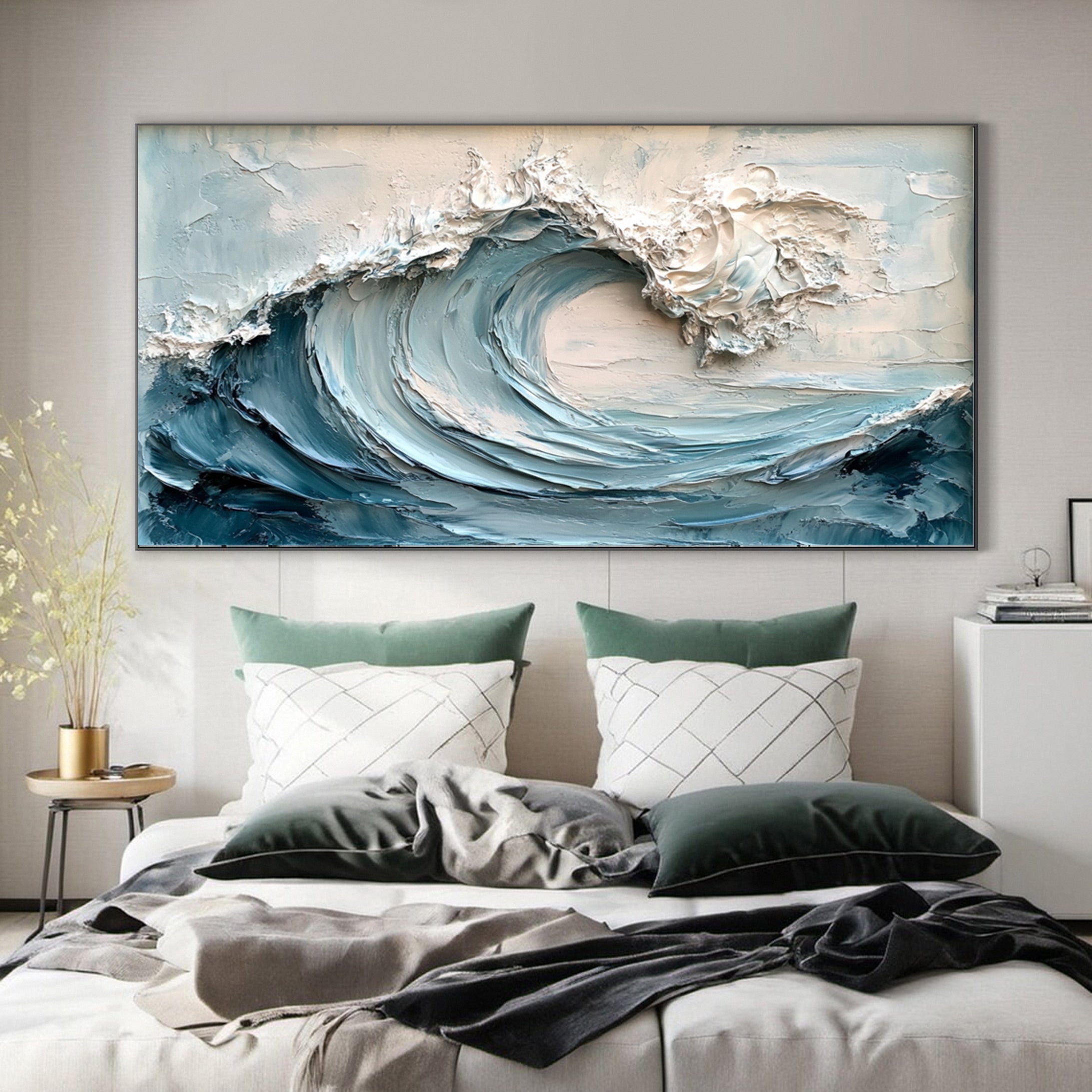Coastal Serenity Textured Ocean Waves Oil Painting for Living Room #OP 006