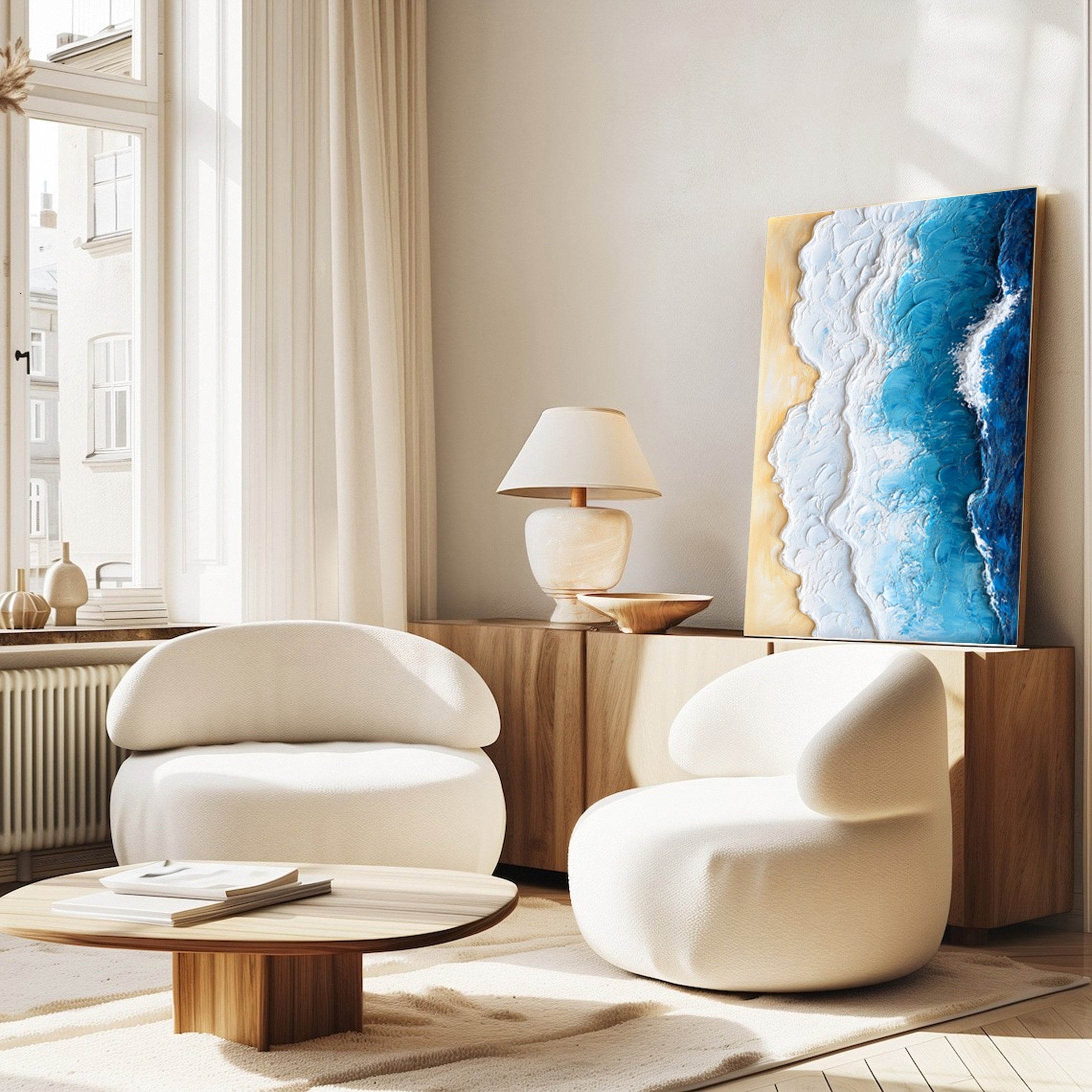 Large Textured Ocean Wave Artwork for Sophisticated Interior Design #OP 028