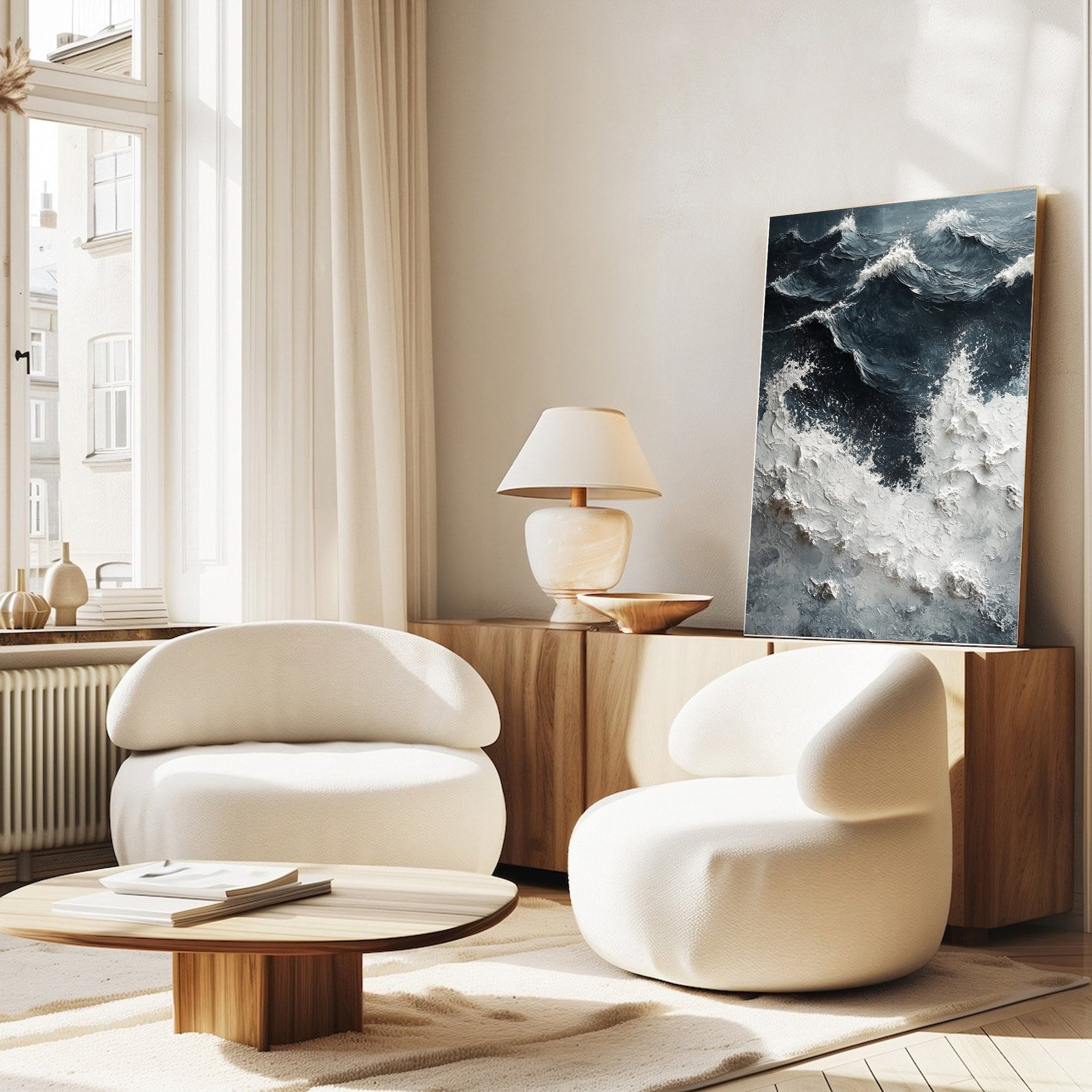 Luxury Ocean Wave Art with 3D Textured Finish for Upscale Homes #OP 047