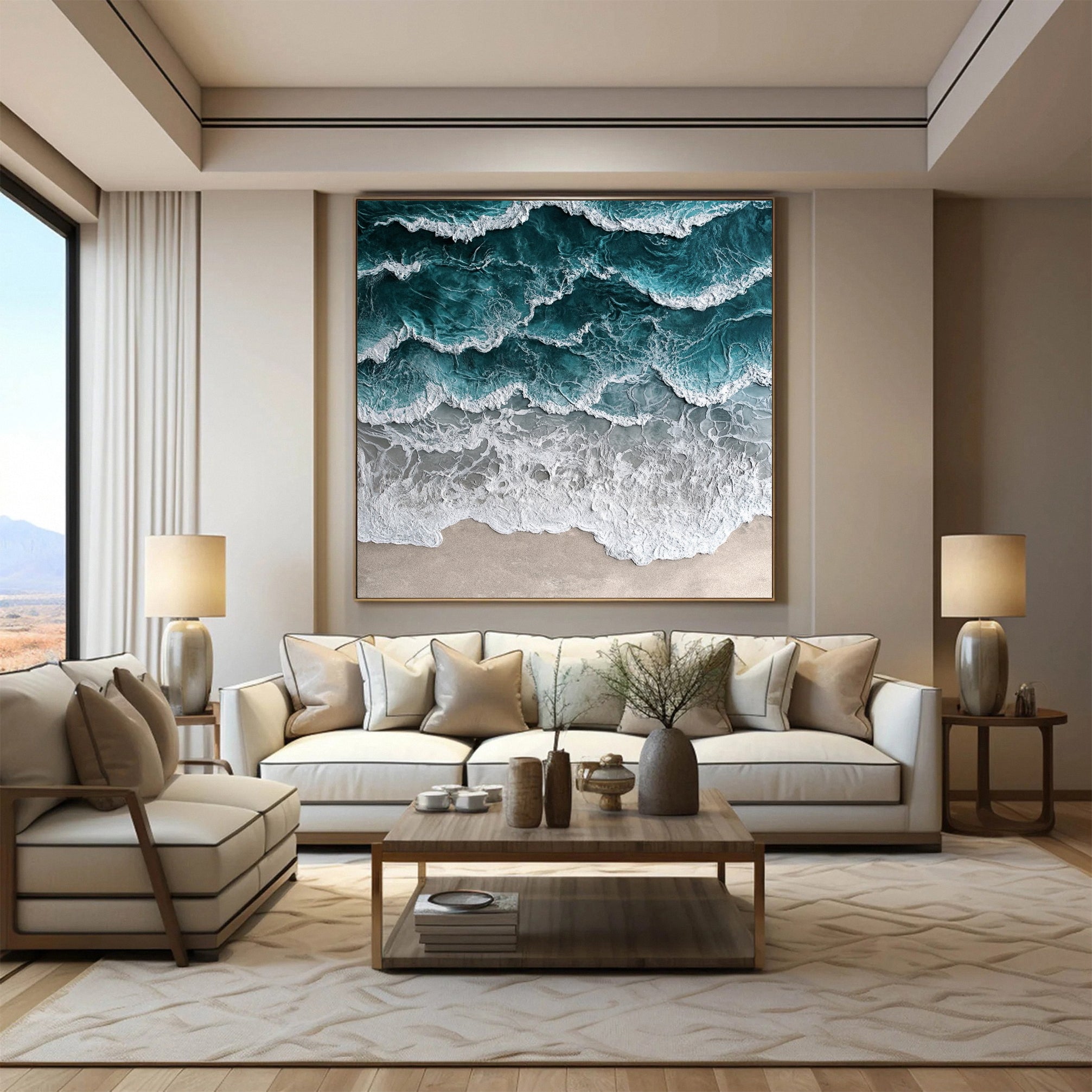 Large Abstract Seascape Canvas Textured Waves for Elegant Interiors #OP 025