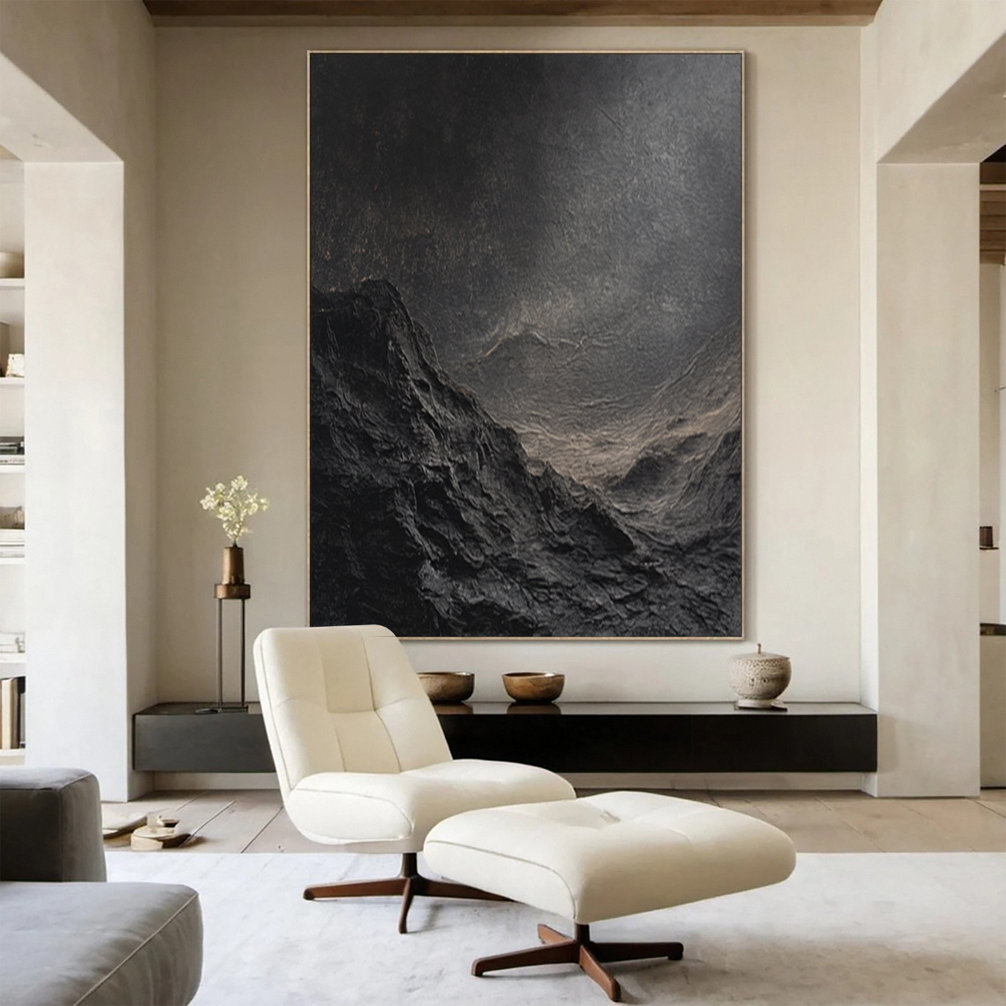 Monochrome Elegance Textured Black Abstract Wall Art #BM 121