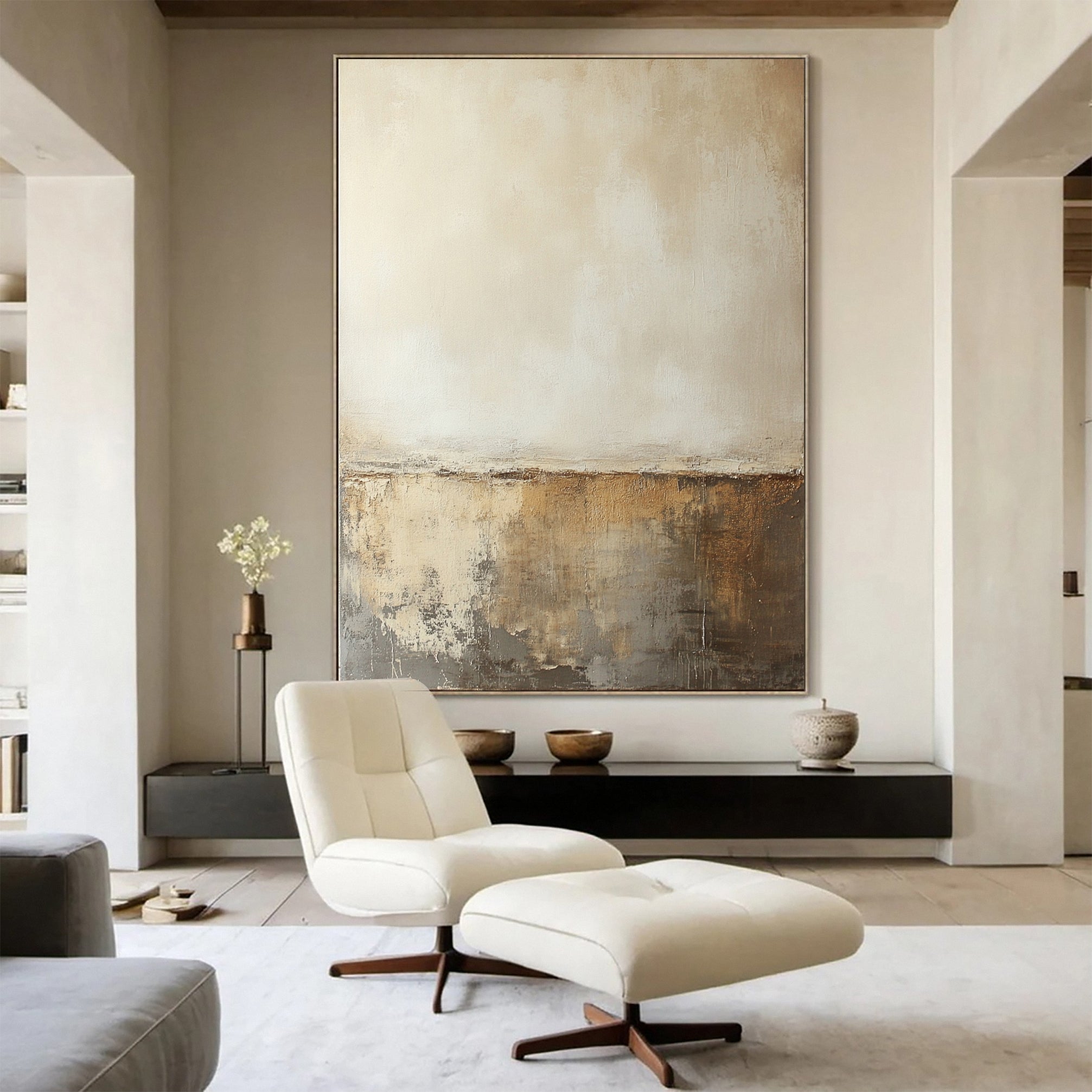 Abstract Serenity Large Beige Artwork for Living Rooms #BBA 089