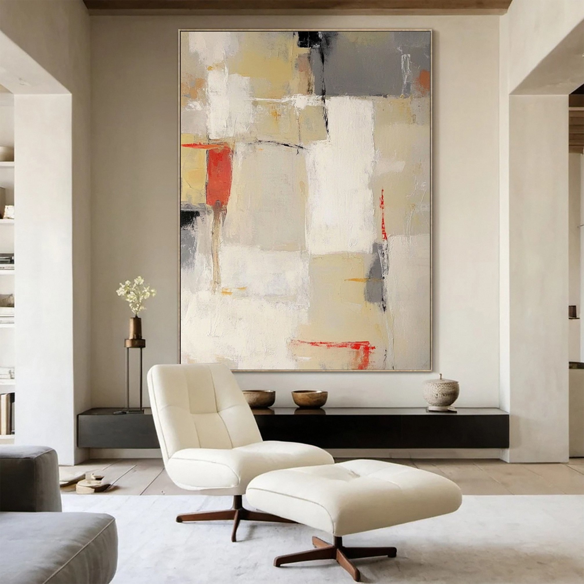 Neutral Palette Abstract Art with Vibrant Accents Canvas #BBA 085