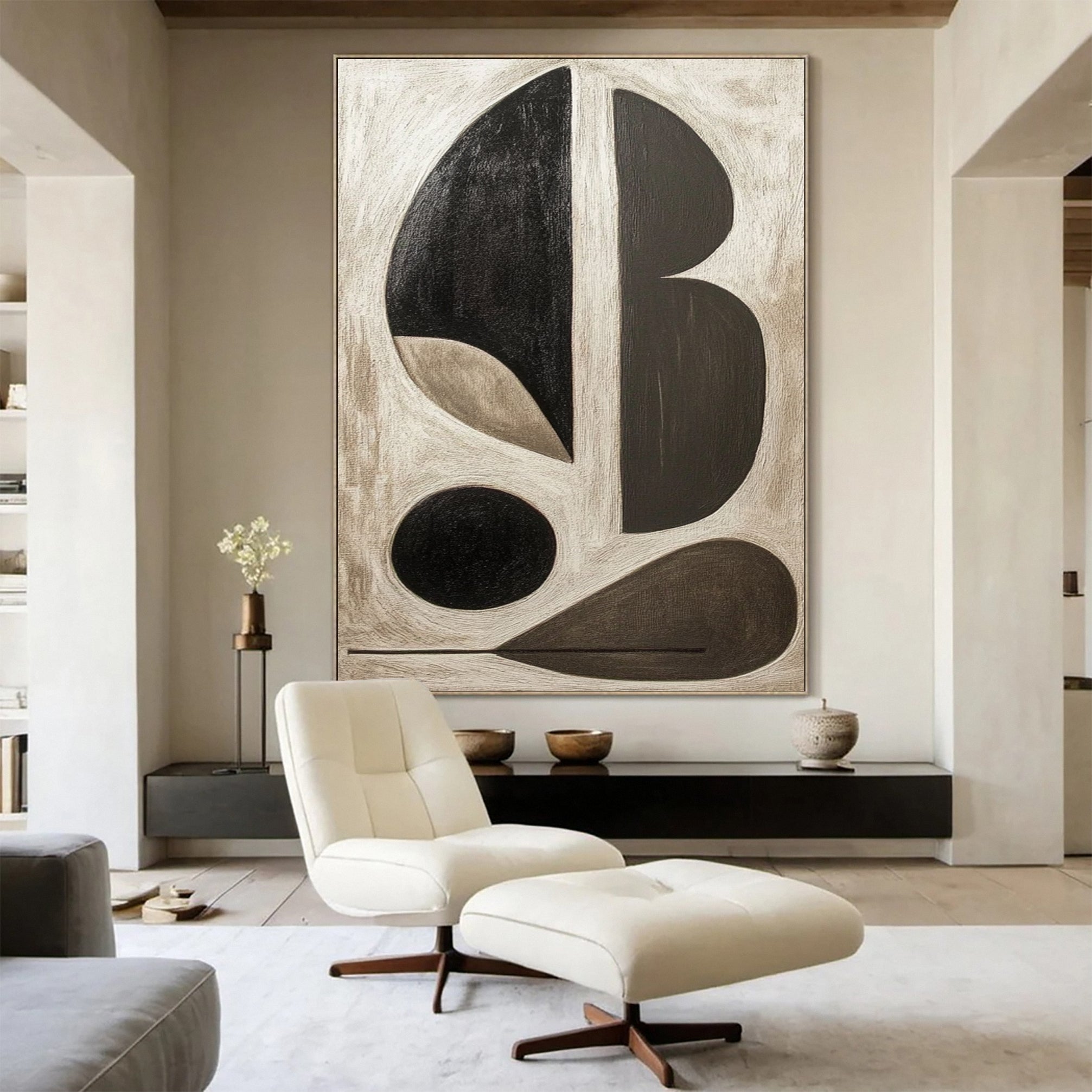 Bold Black and White Geometric Abstract Canvas Art #WS 045