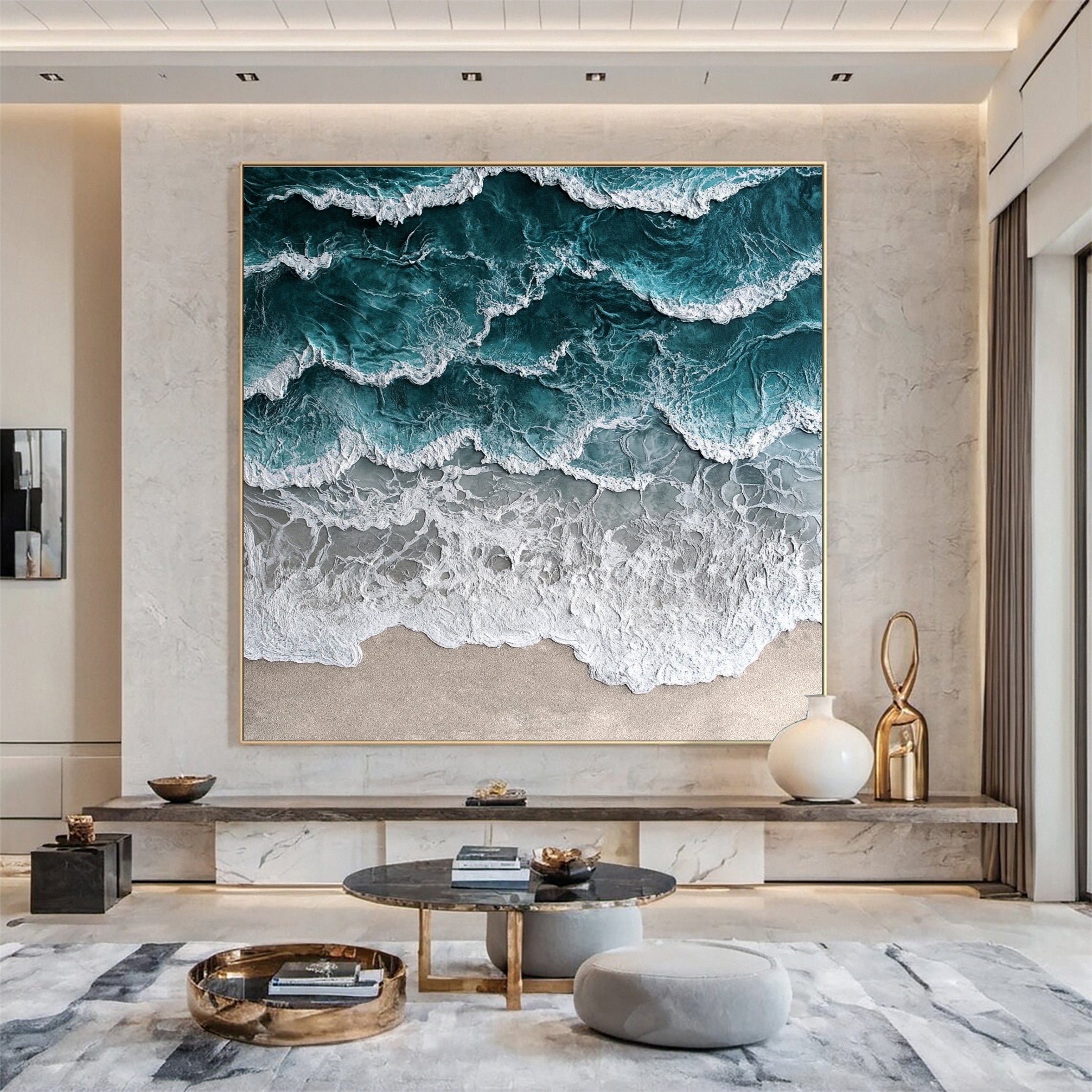 Large Abstract Seascape Canvas Textured Waves for Elegant Interiors #OP 025