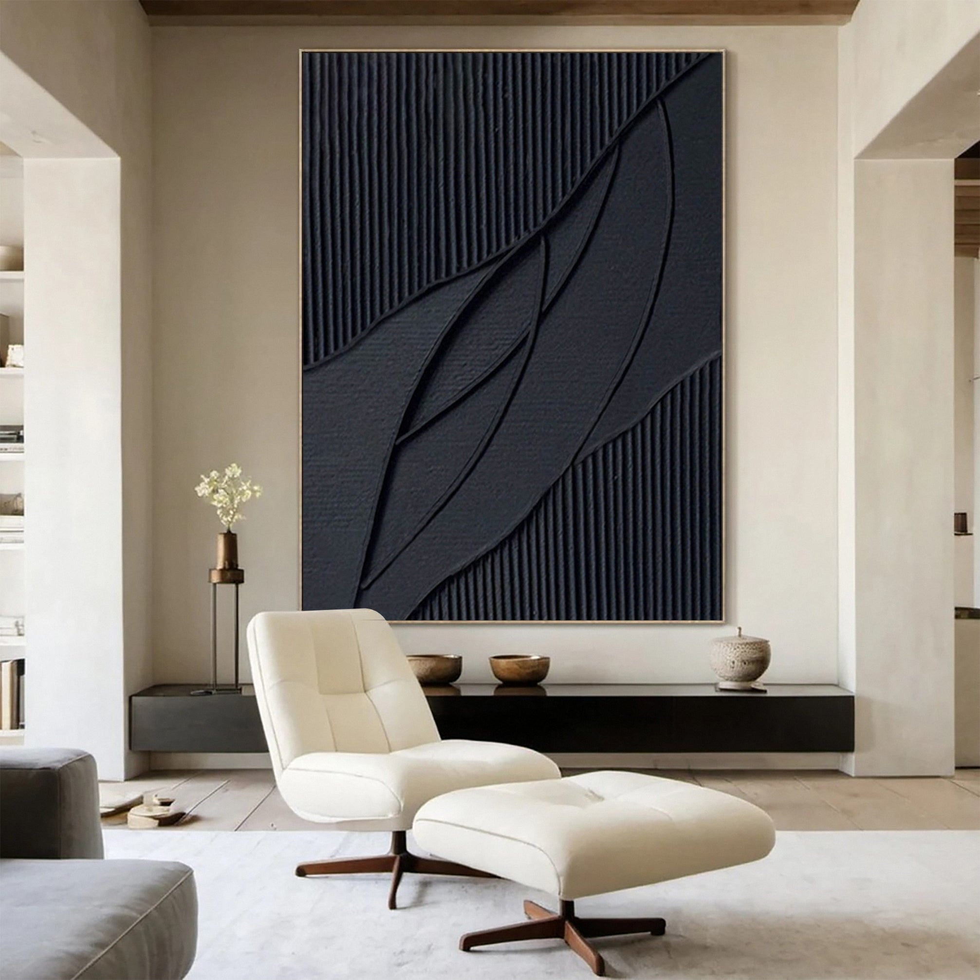 Monochrome Elegance Textured Black Abstract Wall Art #BM 124