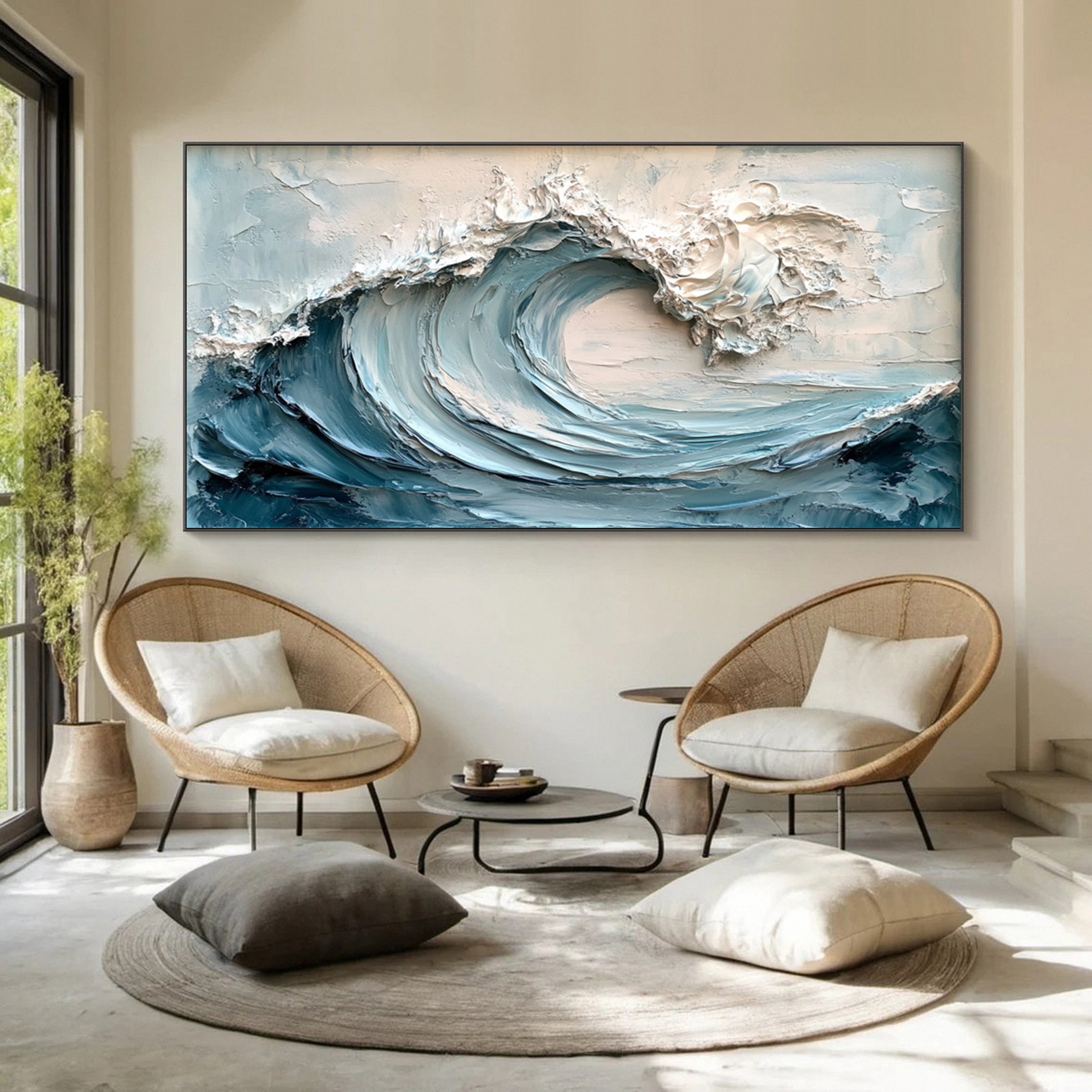 Coastal Serenity Textured Ocean Waves Oil Painting for Living Room #OP 006