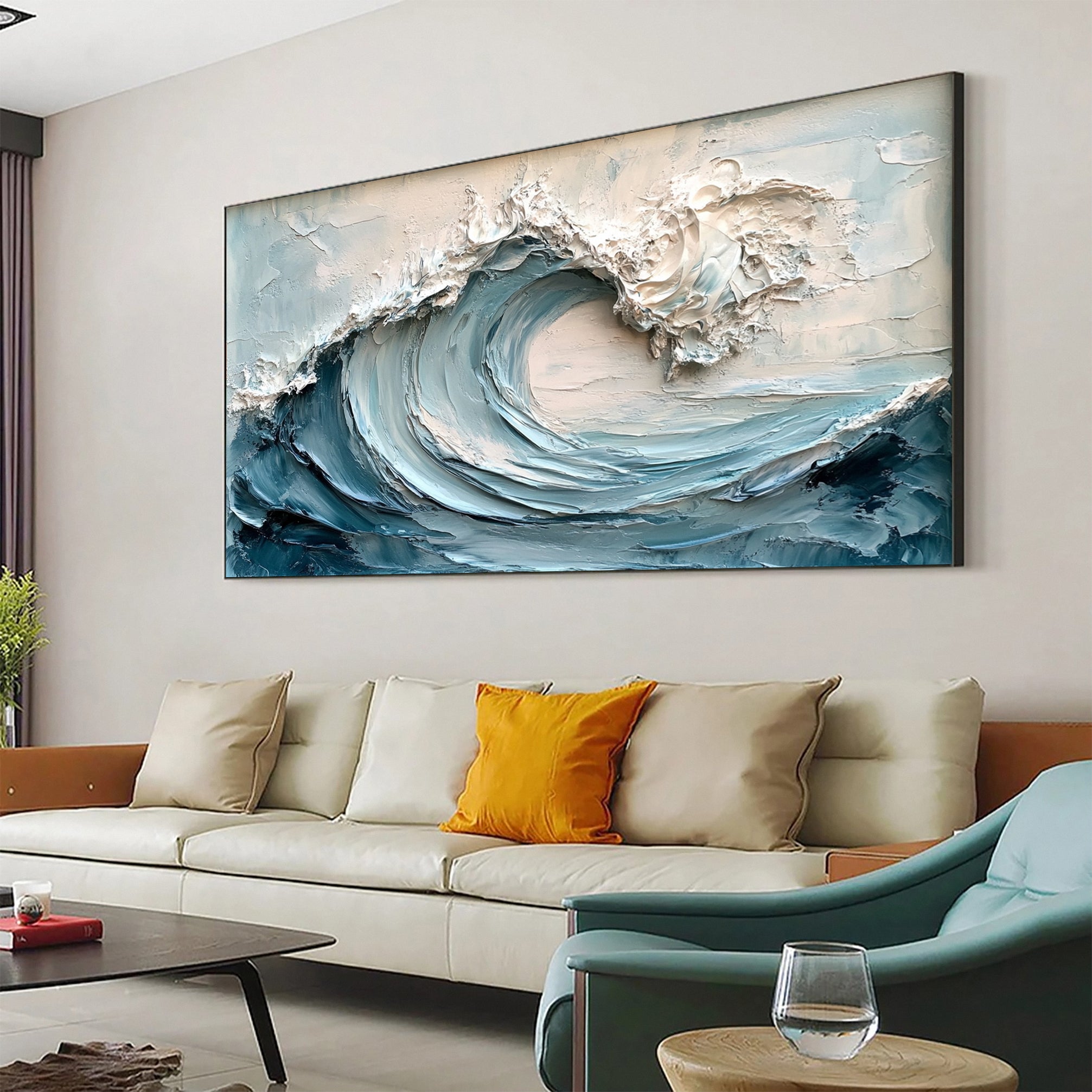 Coastal Serenity Textured Ocean Waves Oil Painting for Living Room #OP 006