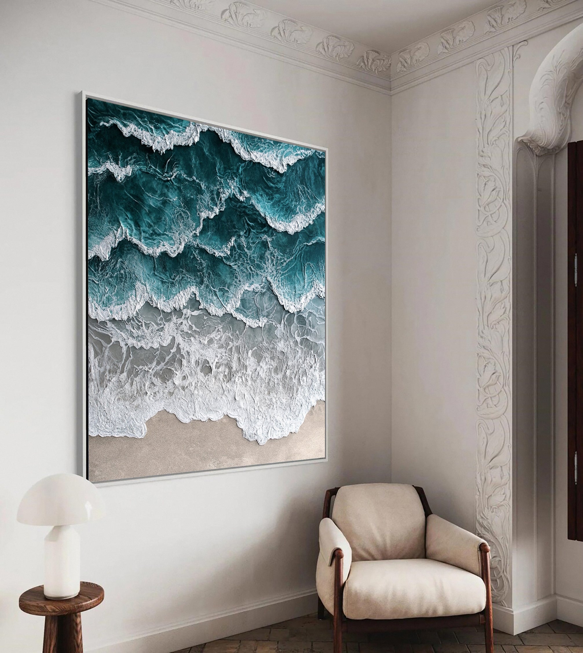 Large Abstract Seascape Canvas Textured Waves for Elegant Interiors #OP 026