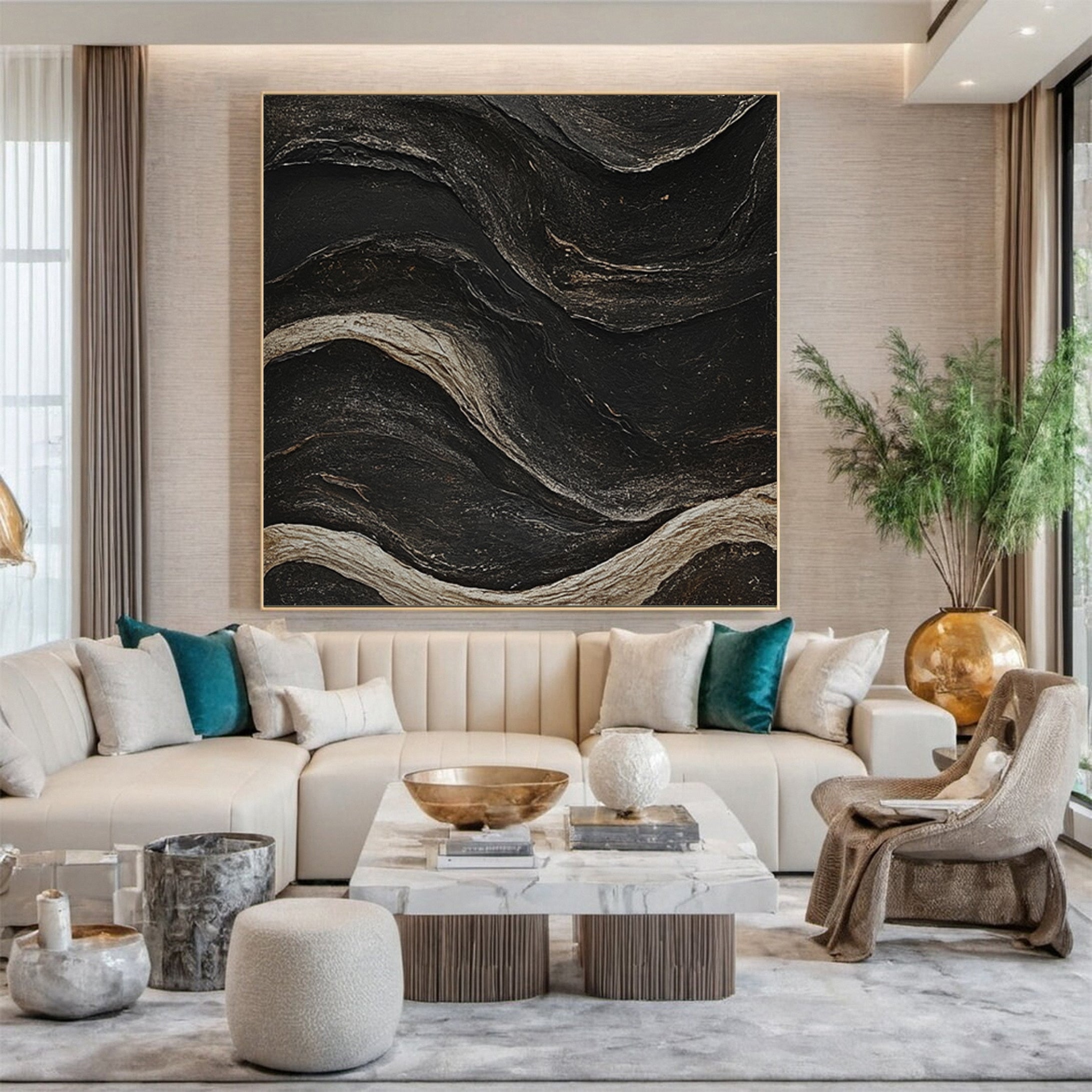 Monochrome Elegance Textured Black Abstract Wall Art #BM 129