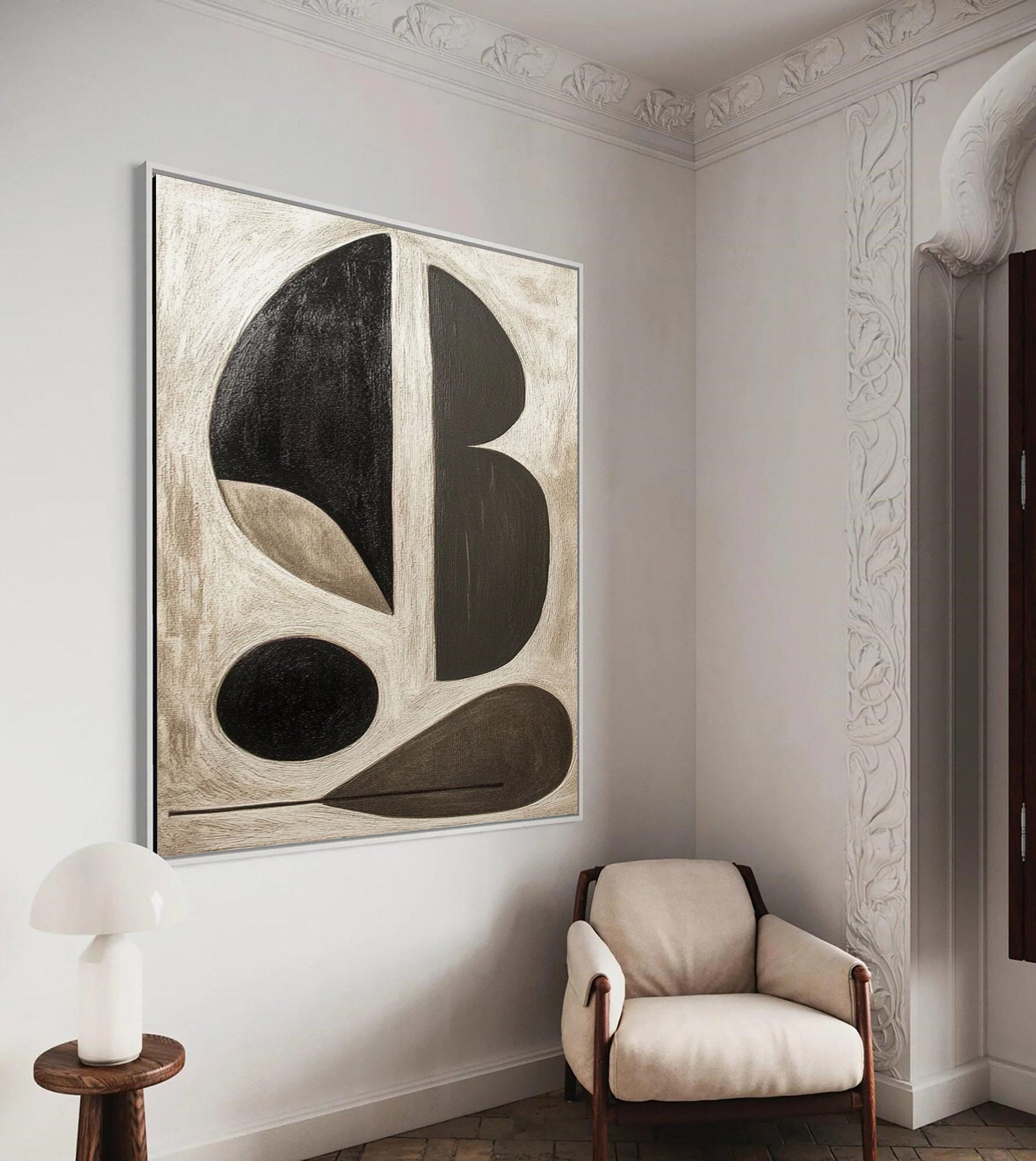 Bold Black and White Geometric Abstract Canvas Art #WS 045