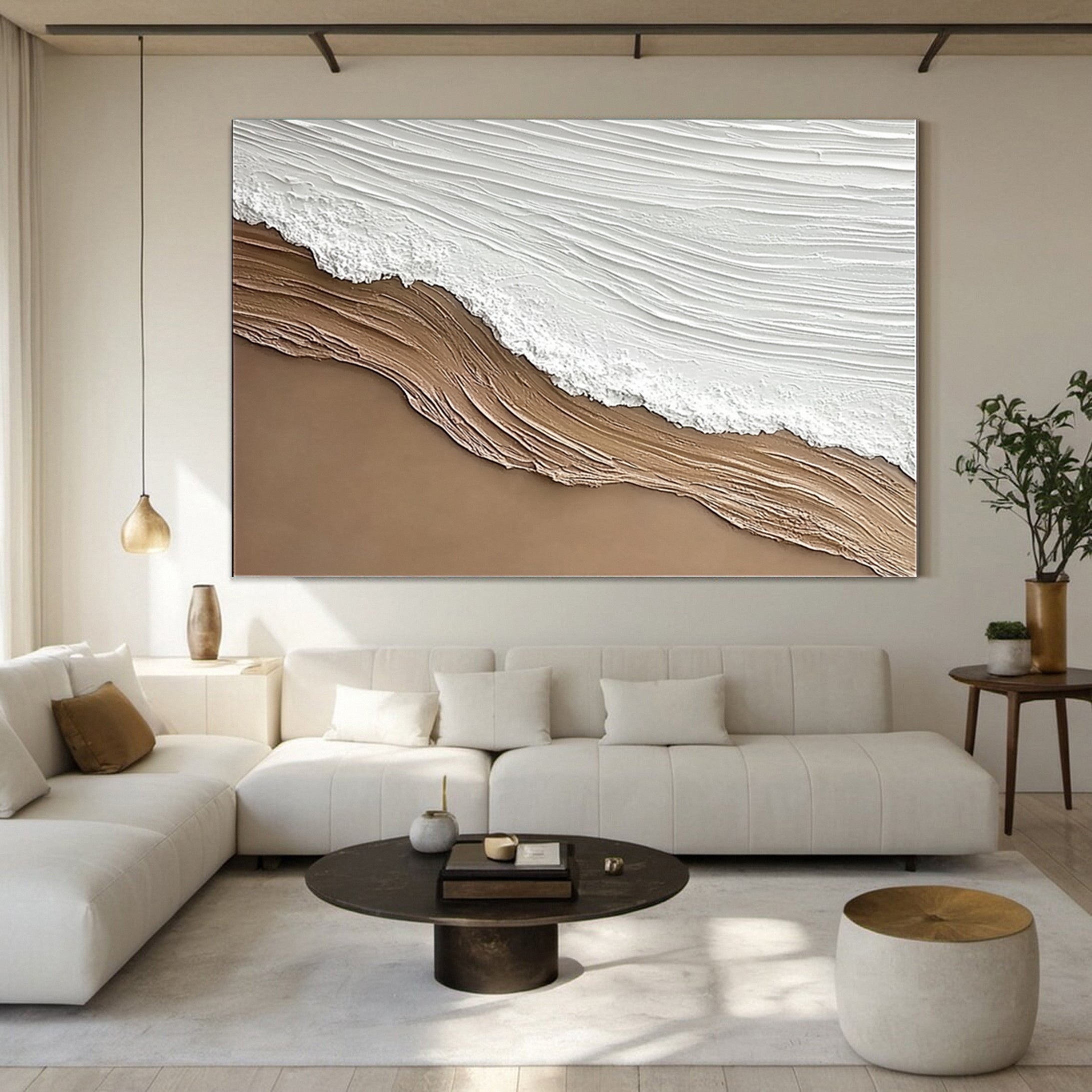 Coastal Serenity Textured Ocean Waves Oil Painting for Living Room #OP 003