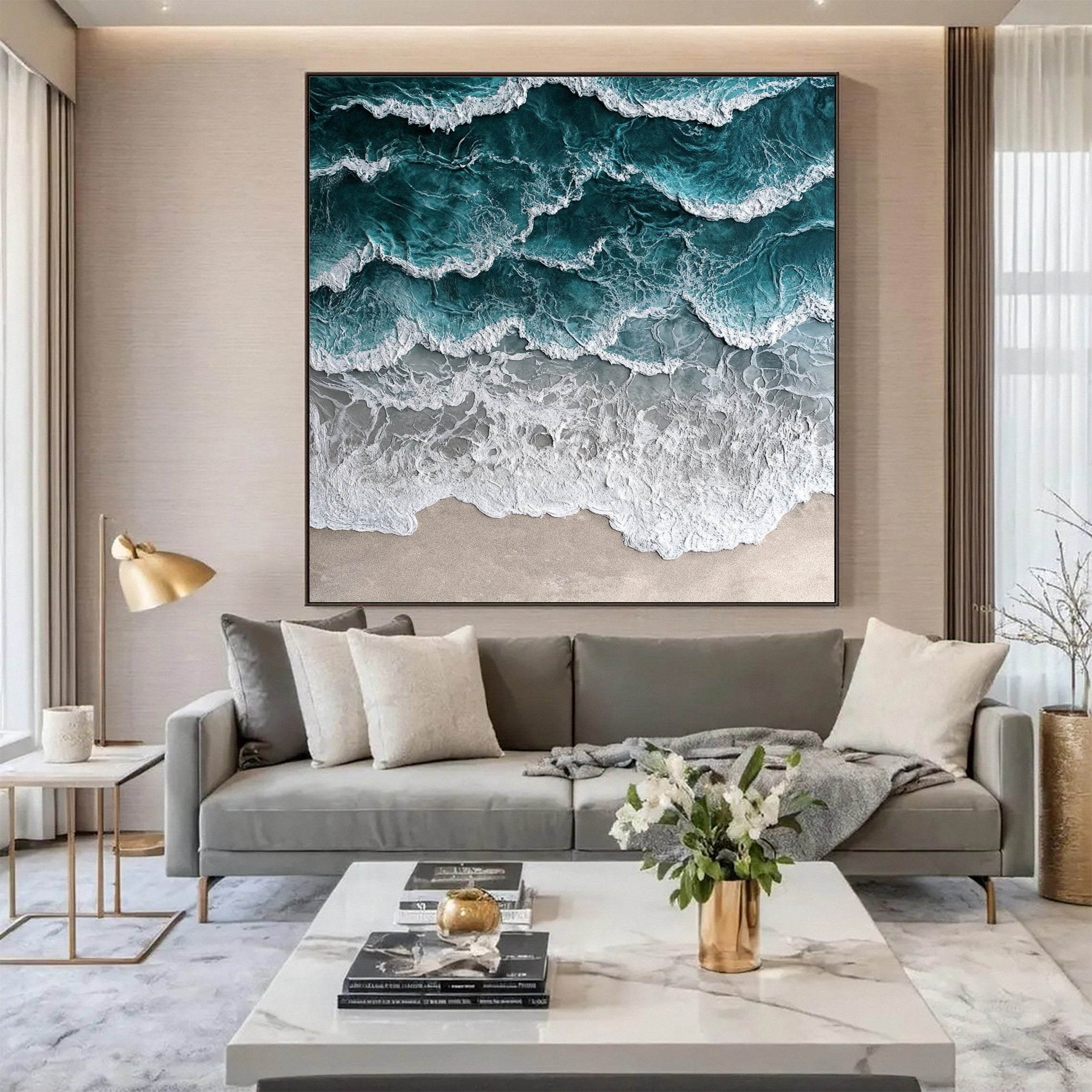 Large Abstract Seascape Canvas Textured Waves for Elegant Interiors #OP 025