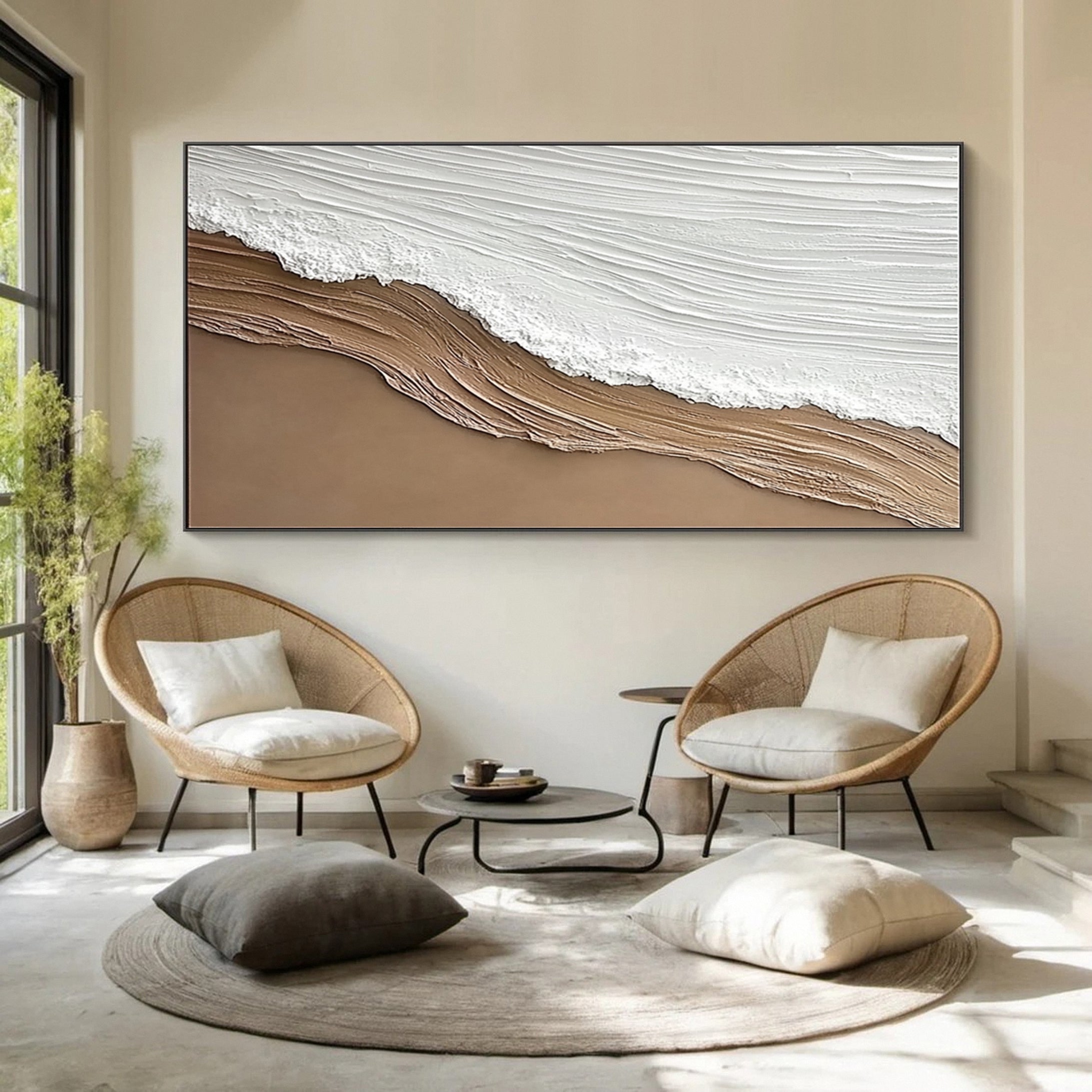 Coastal Serenity Textured Ocean Waves Oil Painting for Living Room #OP 003