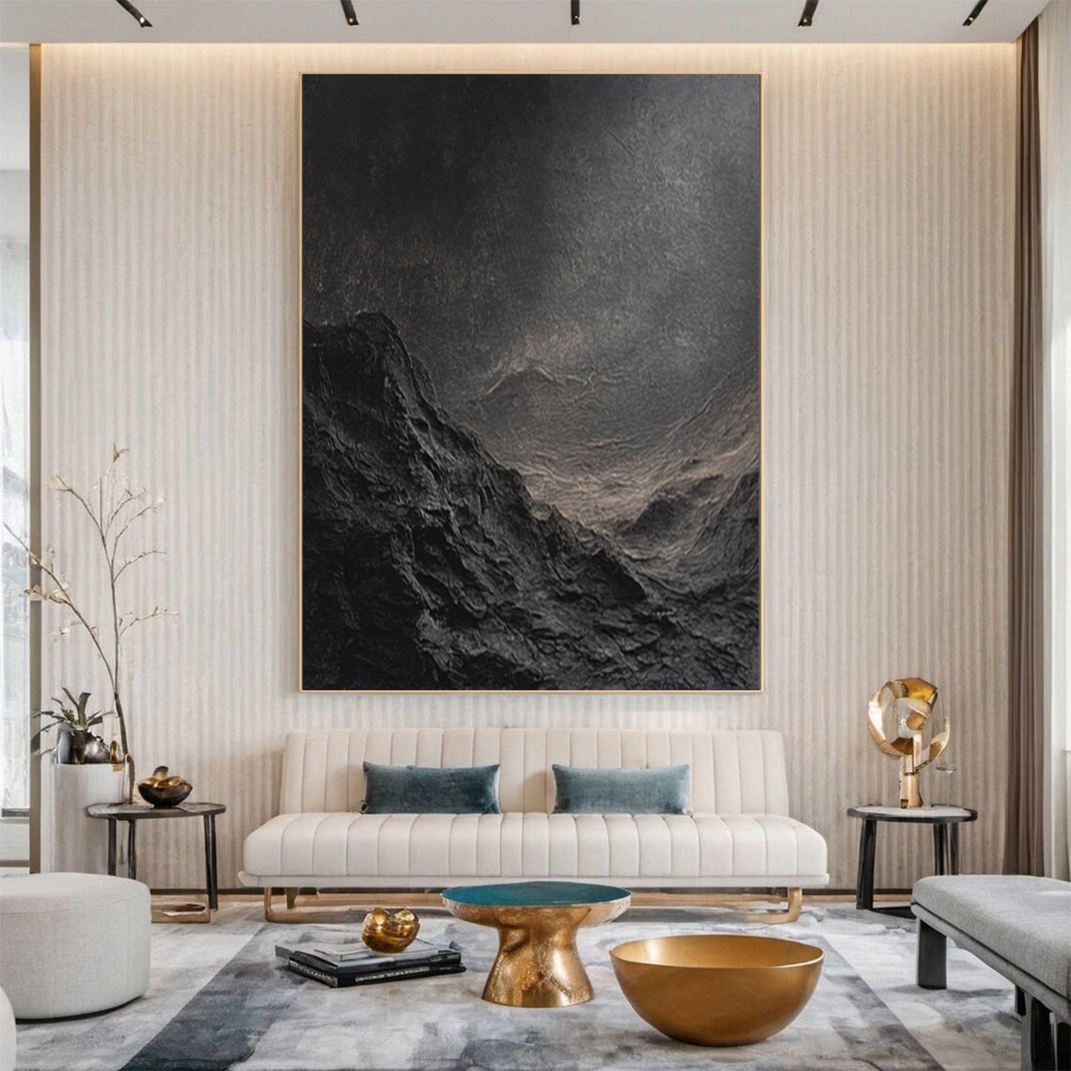 Monochrome Elegance Textured Black Abstract Wall Art #BM 121