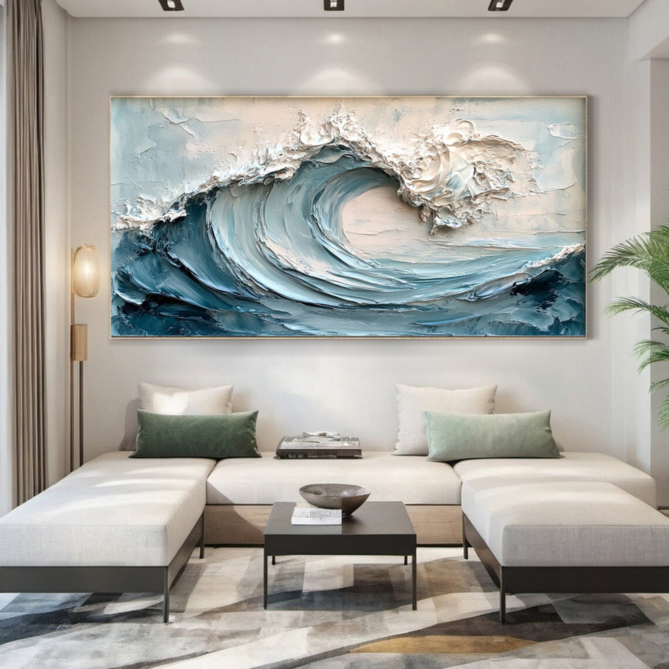 Coastal Serenity Textured Ocean Waves Oil Painting for Living Room #OP 006