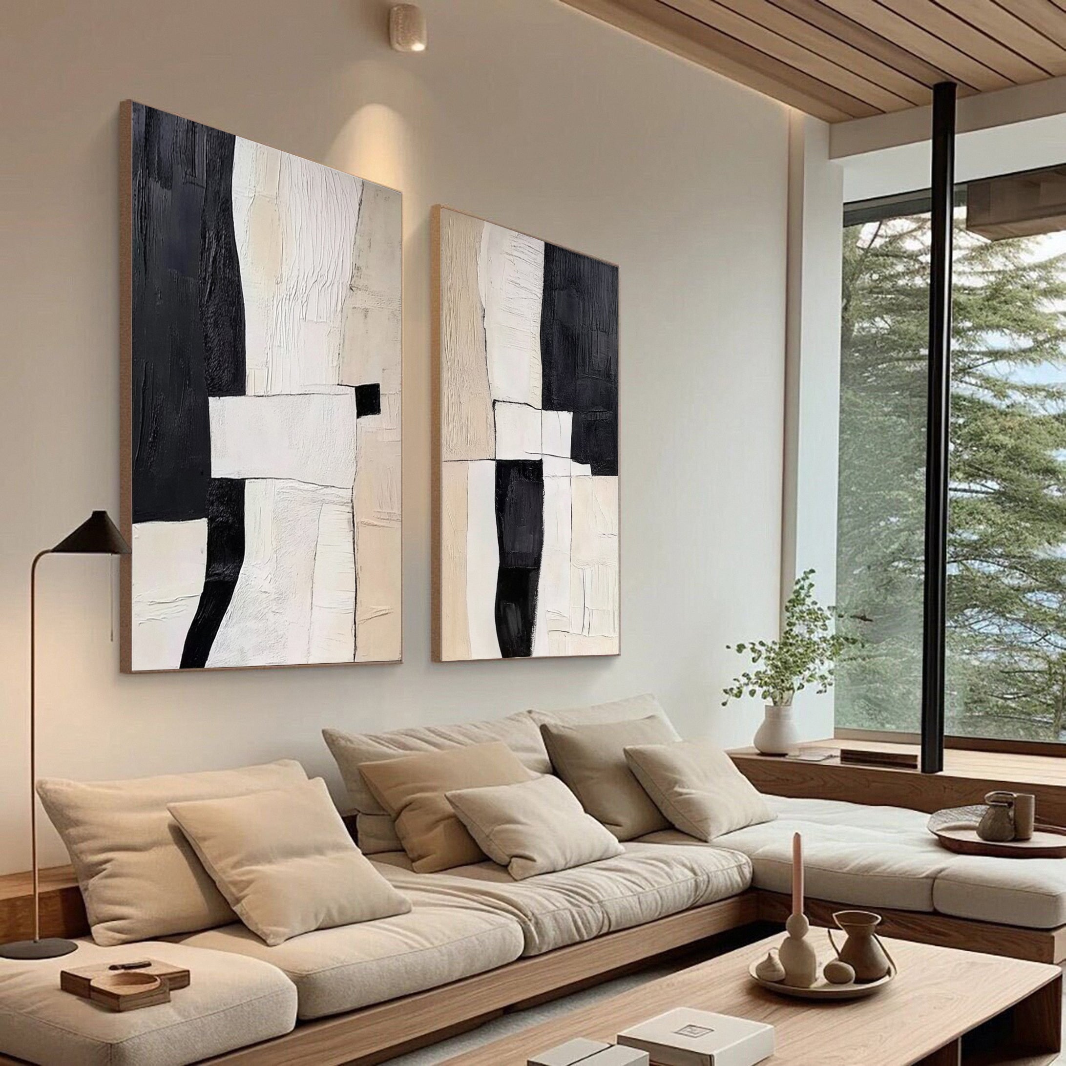 Modern Contrast Black & White Abstract Wall Art Set Of 2 #BWA 019